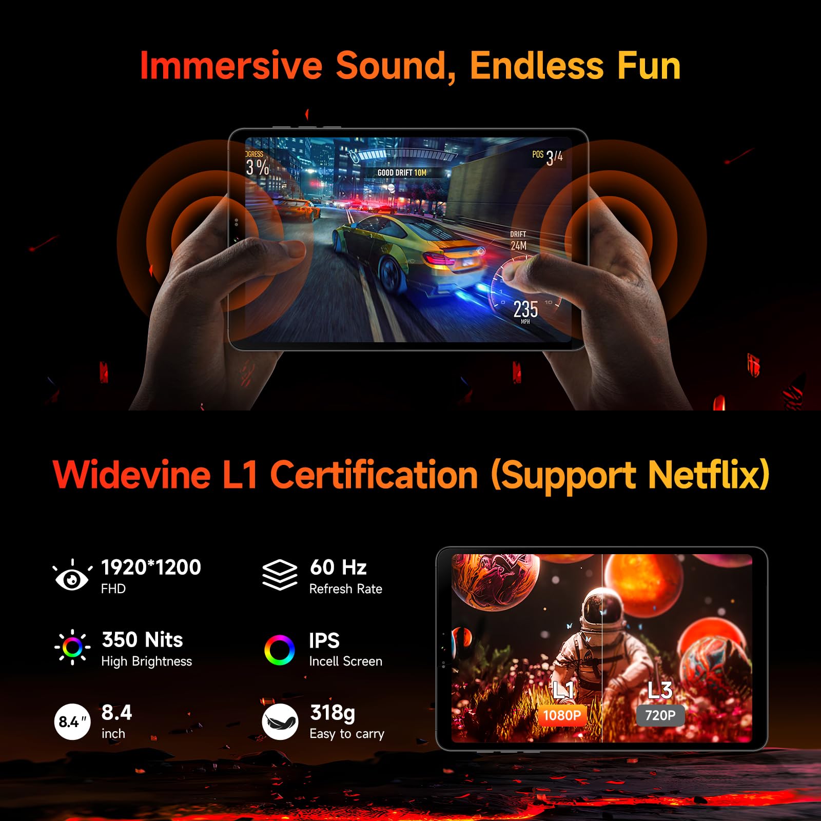 8.4 Inch Snapdragon 685 Android 14 Tablet By Bncf, Fhd Ips 1920X1200 Resolution 60Hz Reflex Bpad Mini With Widevine L1, 16Gb+256