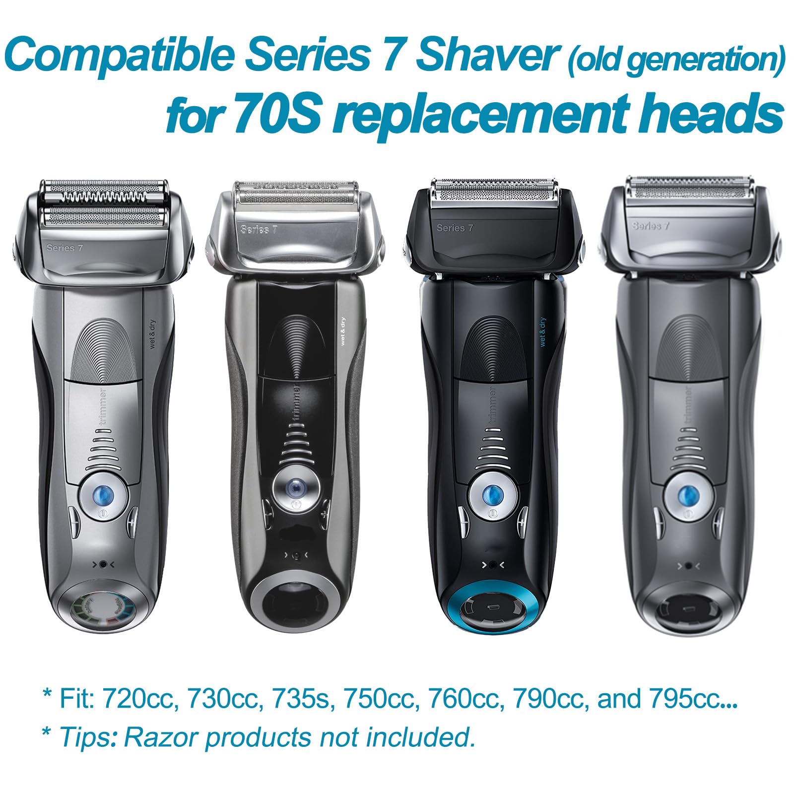 Series 7 70S Eletric Razor Replacement Head Accessory, Suitable For Braun 795 790Cc 7899Cc, 720Cc, 720S 4 760, 7383 9565 9585 Et