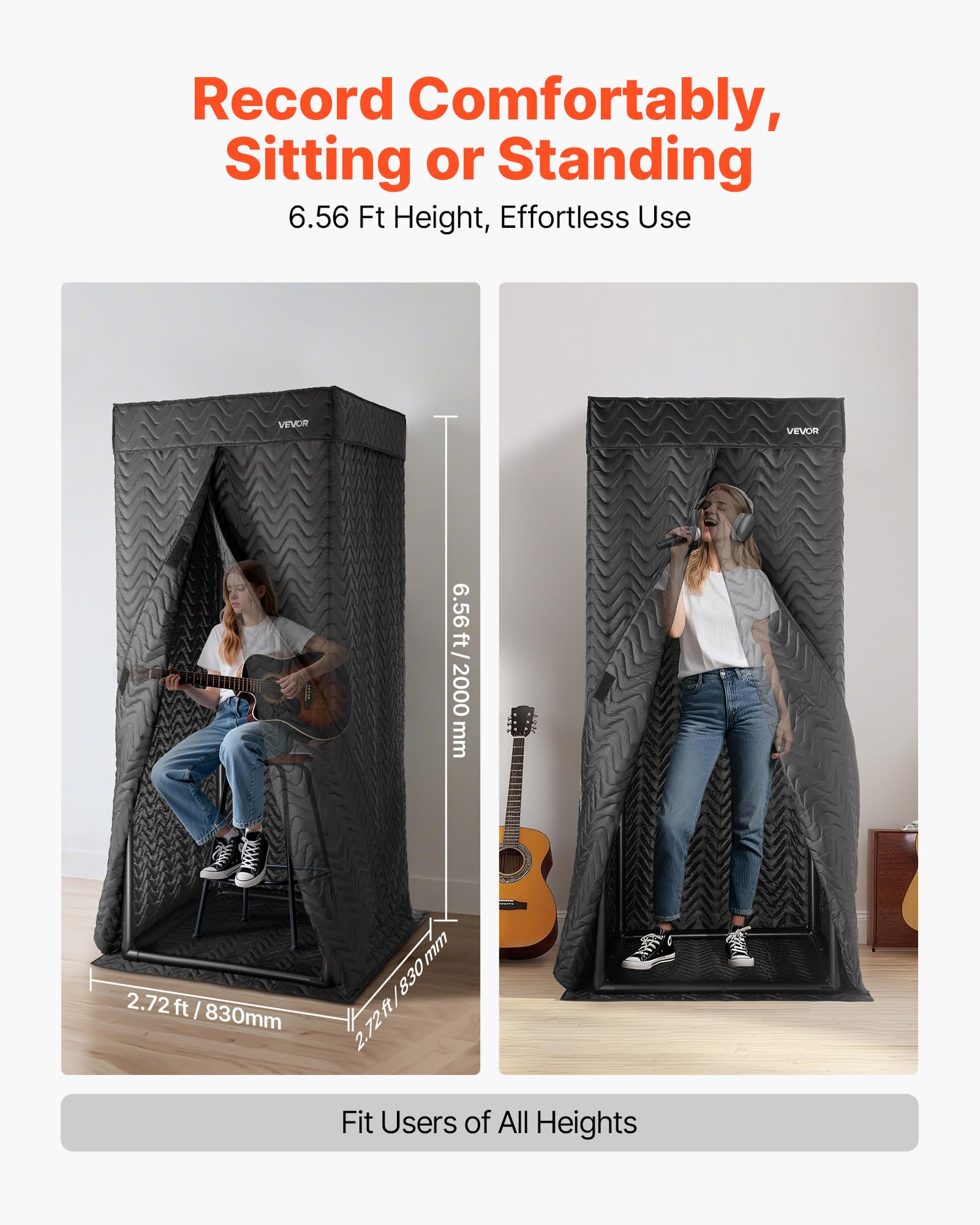 Vevor Portable Vocal Booth, 6.56 Ft Height, Portable Recording Studio With Travel Bag, Mobile Tablet Stand, Thickened Soundproof