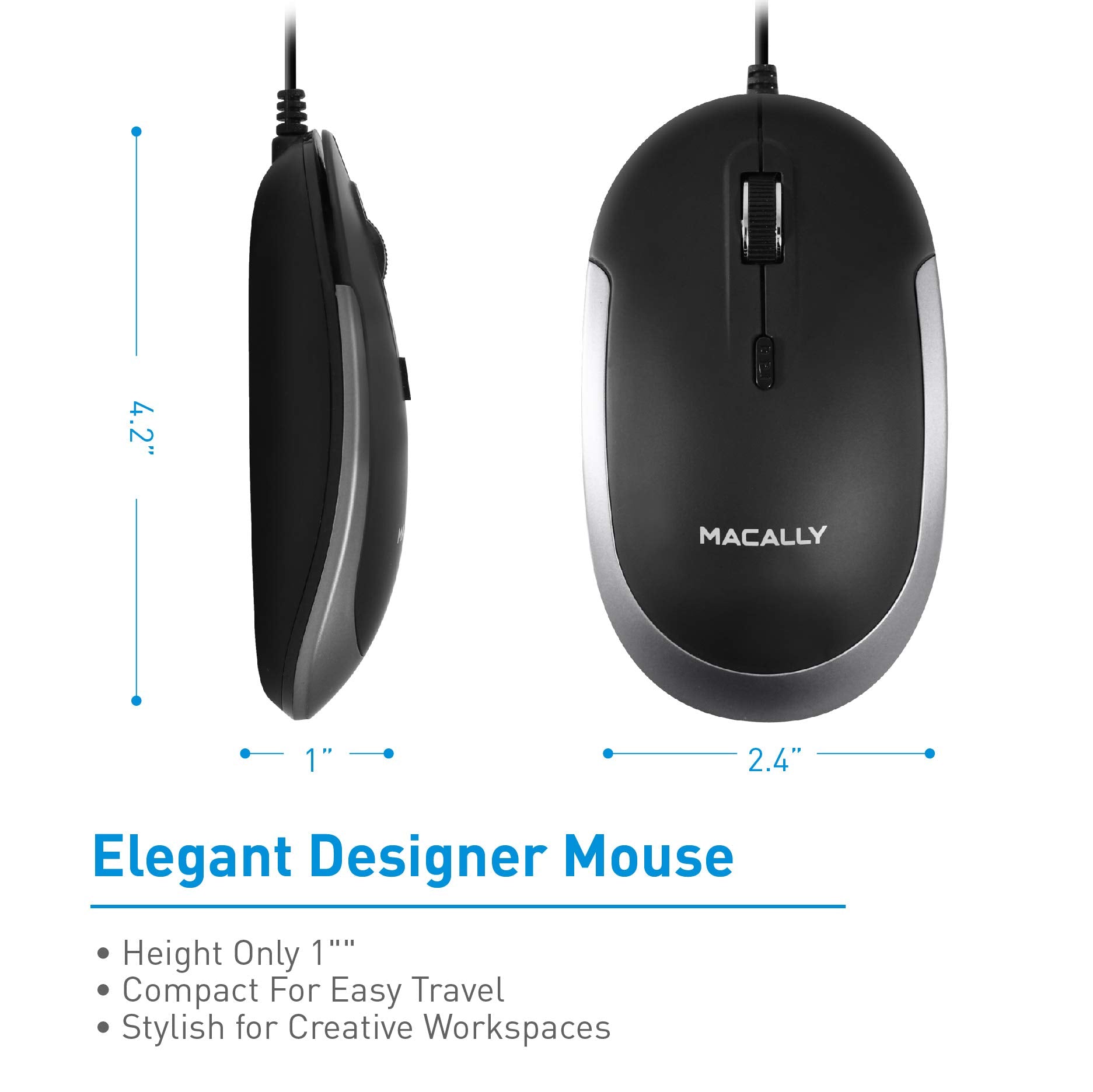 Macally Usb Type C Mouse   Slim & Compact Design   Usb C Mouse For Macbook Pro Imac Pc Etc.   Simple 3 Button & Scroll Wheel Lay