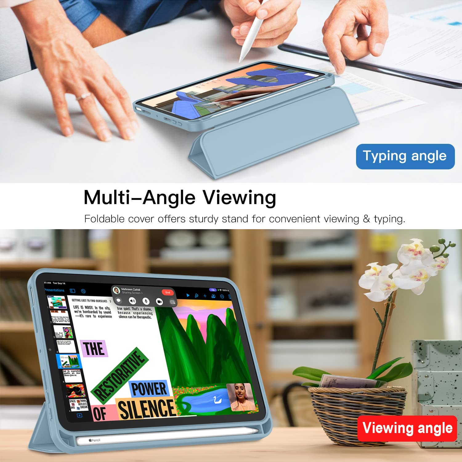 Imieet Ipad Mini 7 Case 2024 (A17 Pro), Ipad Mini 6 Case (8.3 Inch,2021 Model), Ipad Mini 7Th/6Th Generation Case With Pencil Holder, Trifold Stand Smart Case With Soft Tpu Back,Light Blue