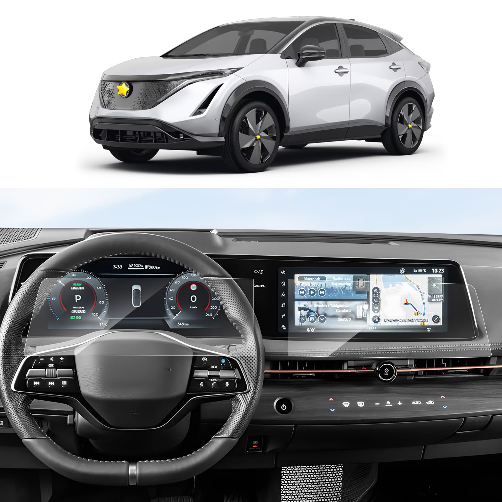 Sktu 4 Pack For 2023 2024 2025 Nissan Ariya Accessories Screen Protector For 2023 2024 2025 Nissan Ariya 12.3 Inch Navigation Screen & 12.3 Inch Instrument Screen [Ultra Clear, Anti Glare & Scratch] Nissan Ariya 2024 2025 Accessories