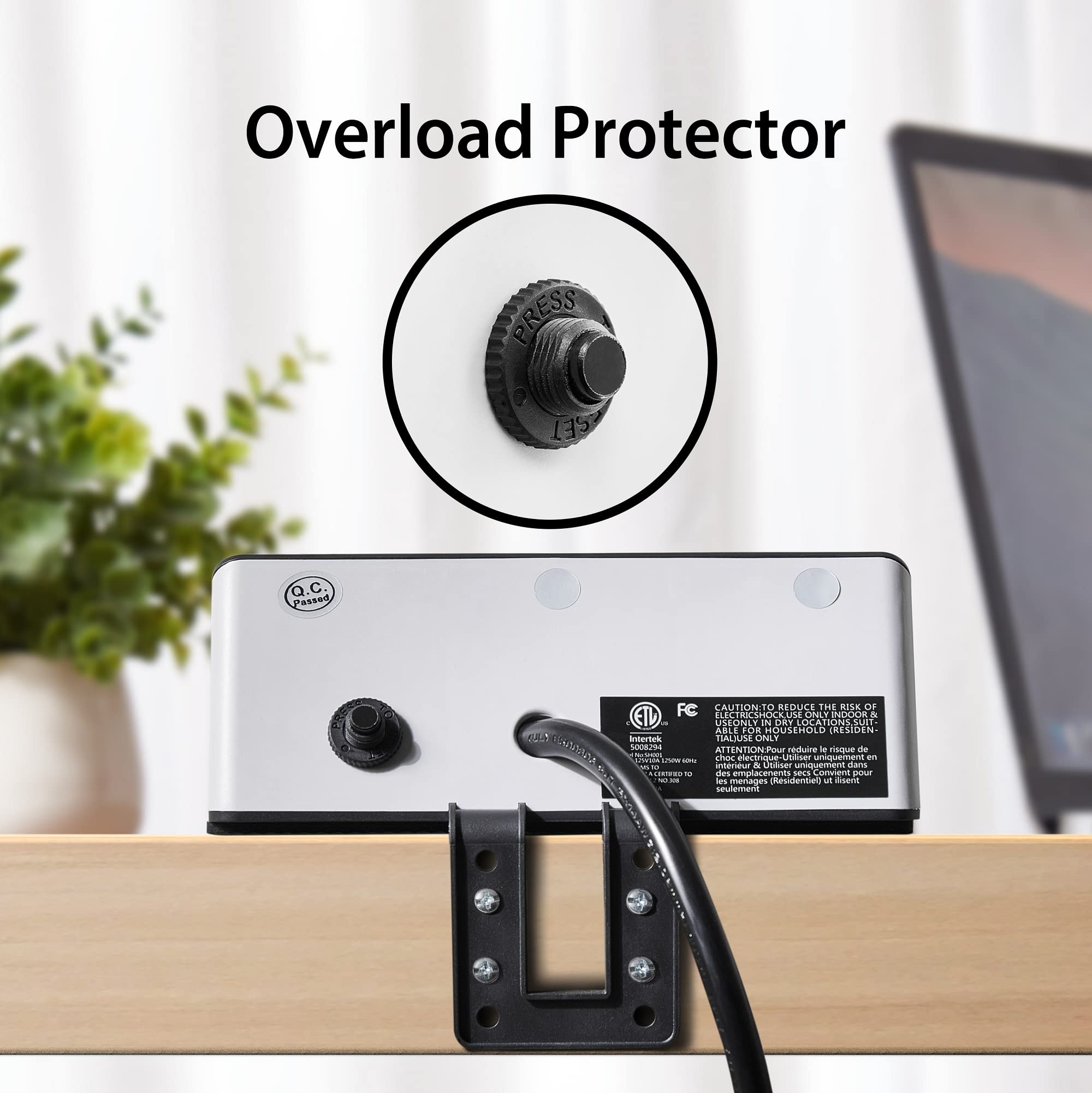 Desk Edge Mount Power Strips With Usb Ports Ul Plug Outlets 1250 Joulets Surge Protector Tabletop Power Sockets For Nightstand/H