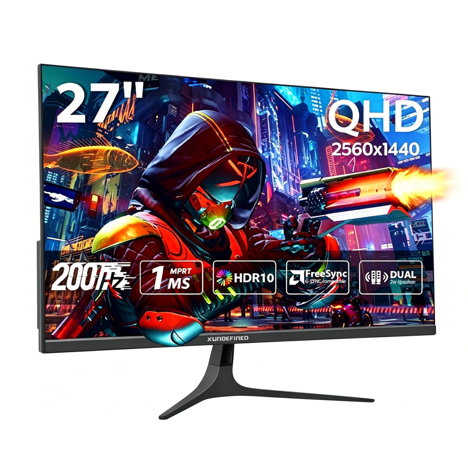 27 inch 1440P Gaming Monitor, 200Hz/144Hz Fast IPS 2K Computer Monitor with Speaker, Free-Sync & G-SYNC, 125% sRGB, HDR10, HDMI