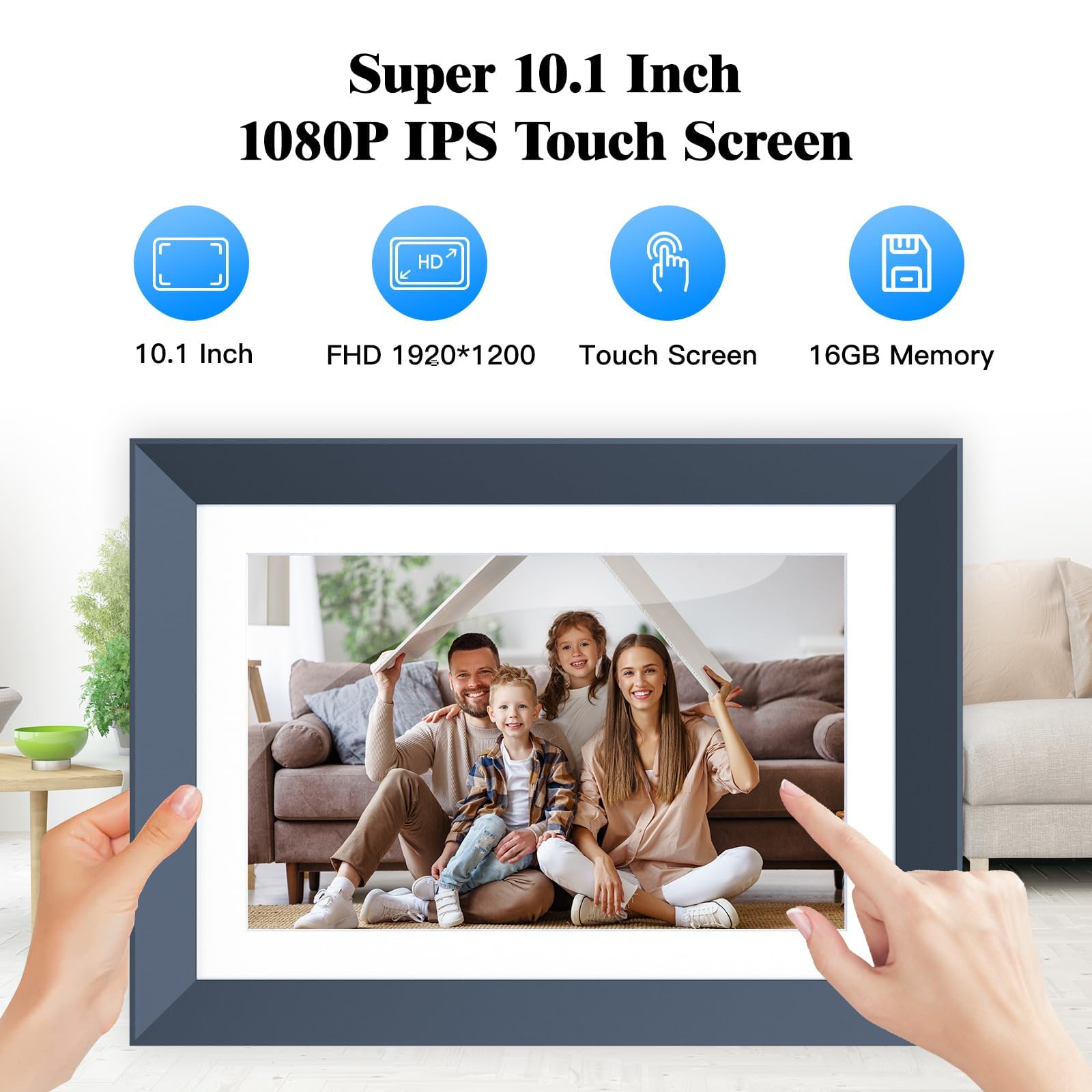 Wifi Digital Picture Frame 10.1 Inch Photo Album   Smart Digital Frame With 1920X1200 Fhd Ips Touch Screen, 16Gb Memory, Motion
