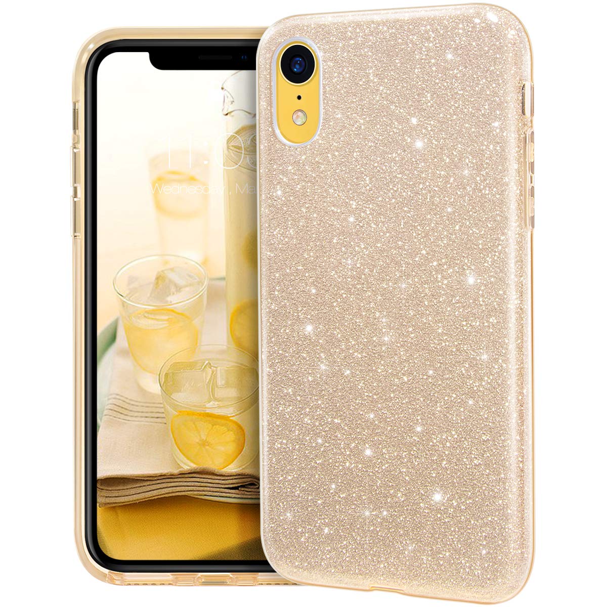 Mateprox Iphone Xr Case,Bling Sparkle Cute Girls Women Protective Case For Iphone Xr 6.1''(Gold)