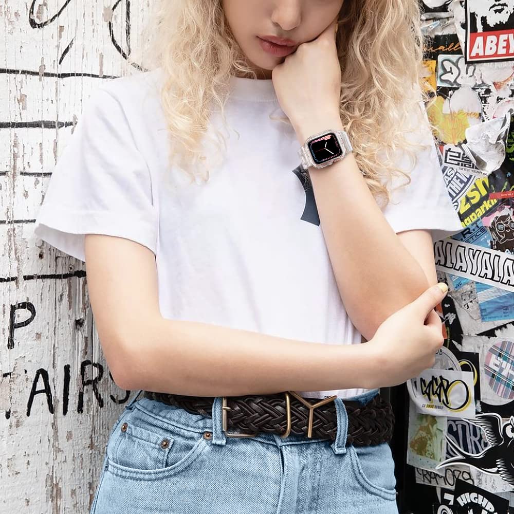 Amband Compatible With Apple Watch Series 9/8/7/Se (2Nd)/Se/6/5/4/3 Bands Clear For Women 41Mm/40Mm/38Mm With Case, Nice Cute Cr