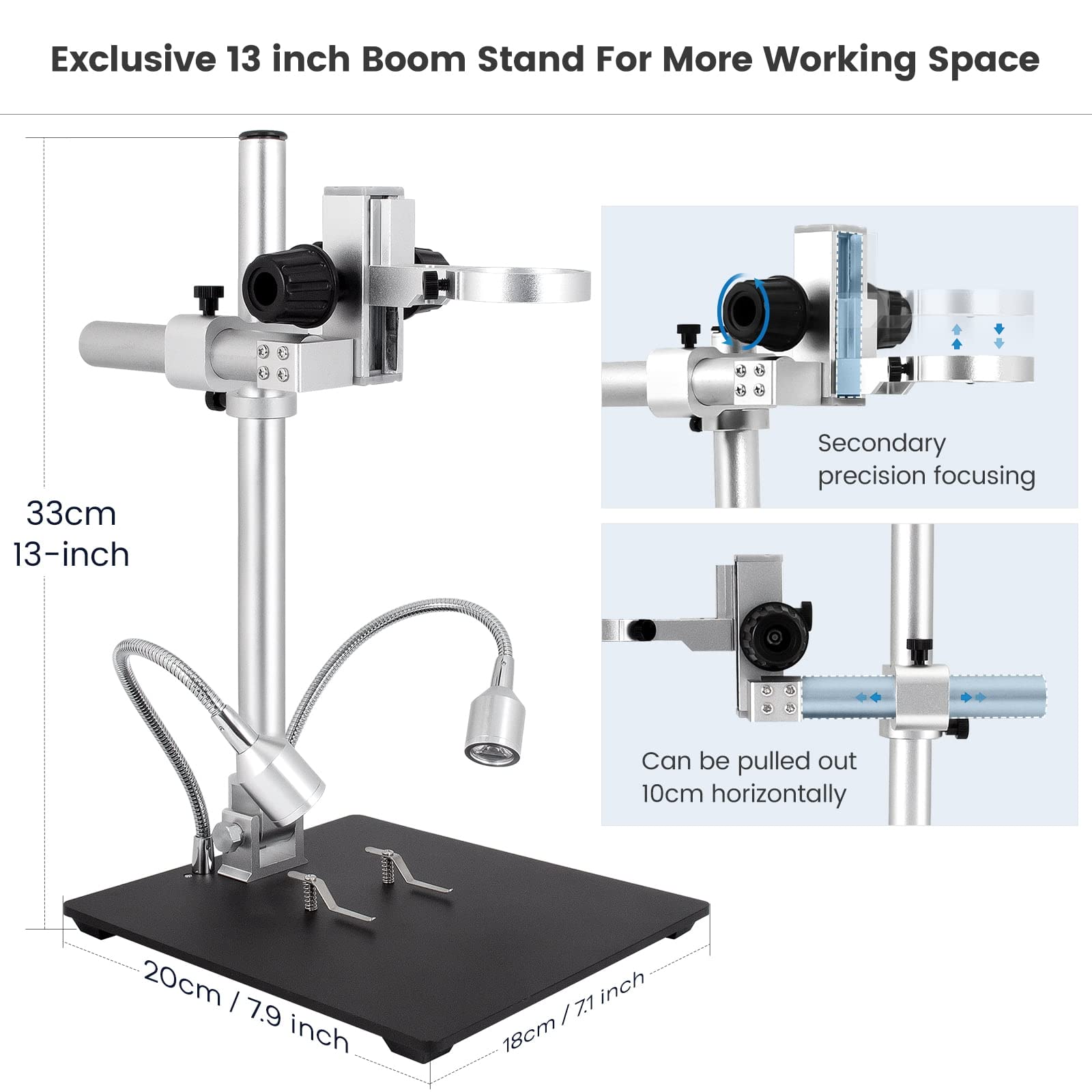 Linkmicro Lm246Ms 3 Lens 7 Inch Hdmi Digital Microscope 2000X For Soldering With 13'' Arm Boom Stand, Uhd 2160P, Error Coin Micr