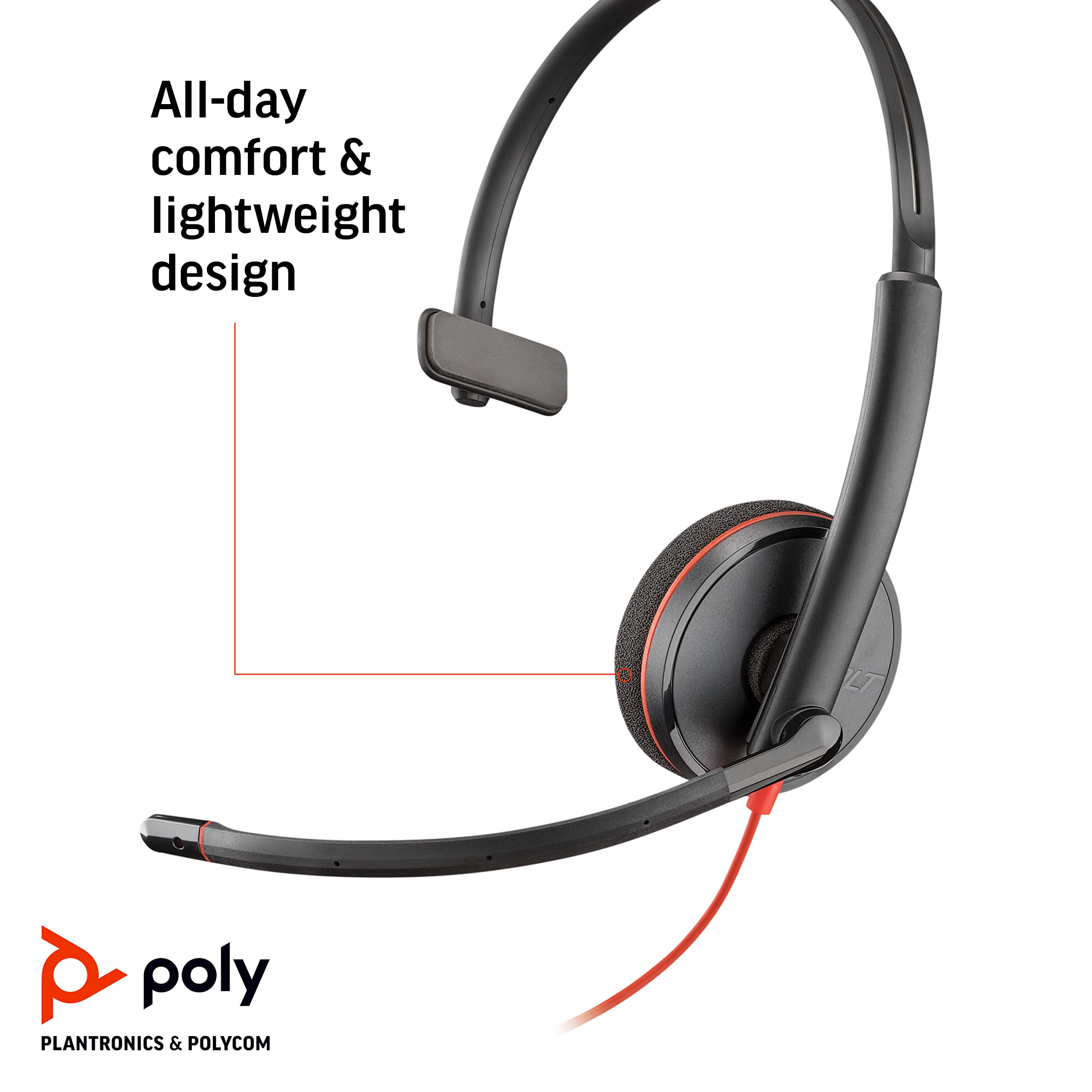 Plantronics 209748-101 Black Wire 3200 Series Corded Uc Headset Usb-C