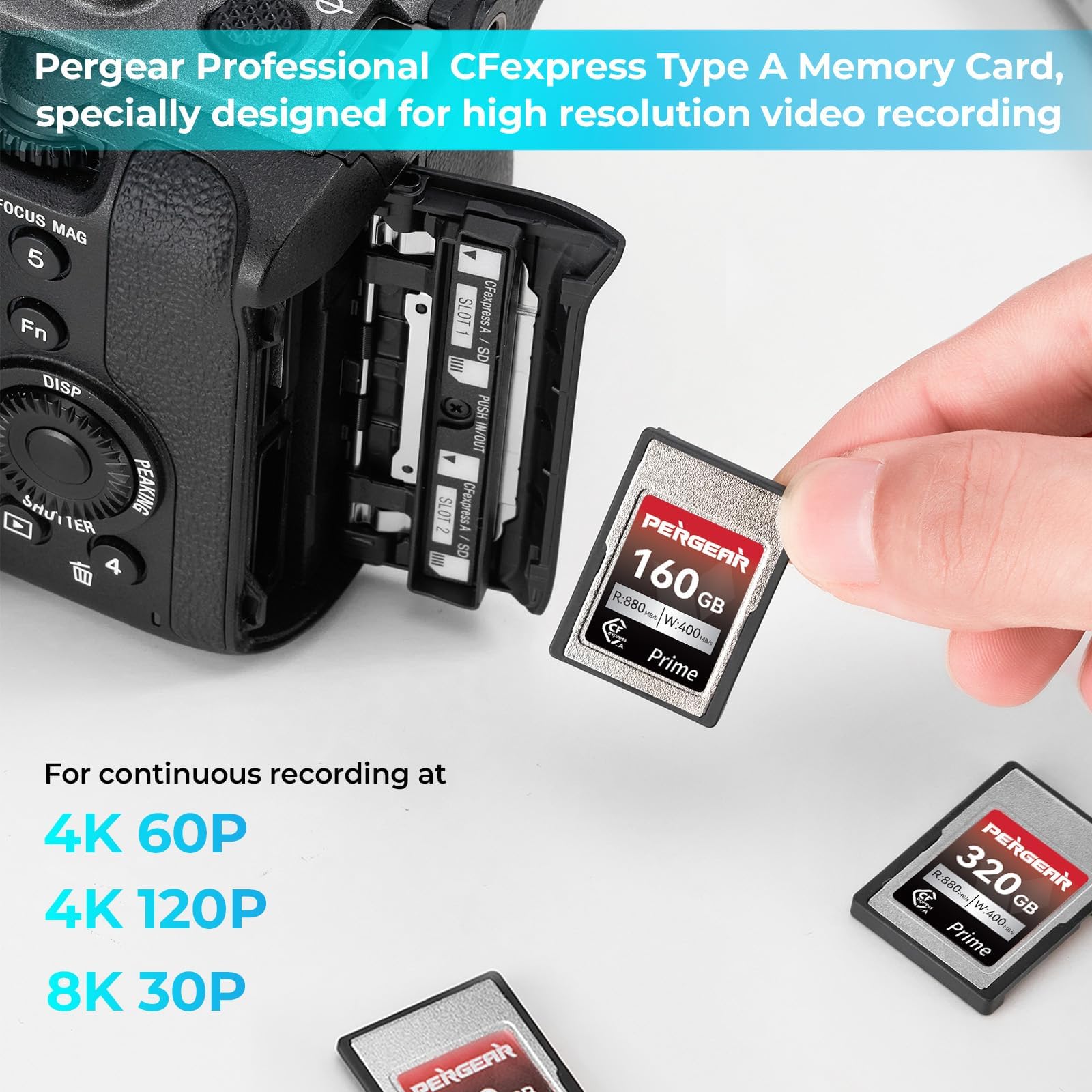 Pergear Vpg200 Professional 160Gb Cfexpress Type A Memory Card, Up To 880Mb/S Read Speed & 900Mb/S Write Speed For 4K 120P,8K 30