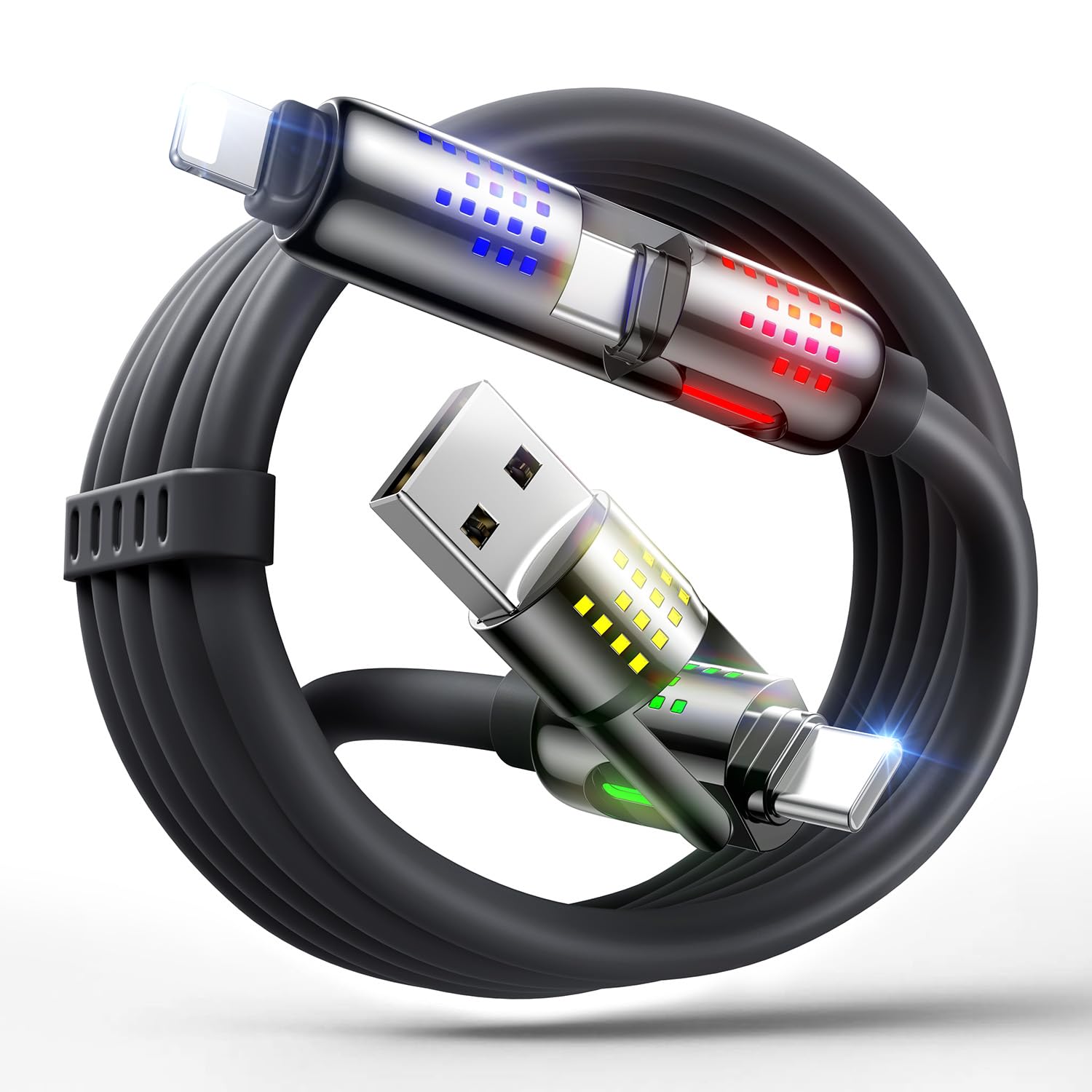 MAGIC JOHN 240W 4 in 1 Charging Cable, 6.6FT USB C to Lightning Cable [MFi Certified], Multi Chargers for All Devices, Chubby US
