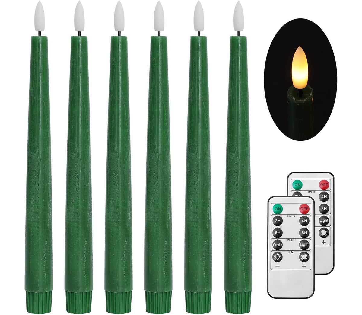 Stmarry Green Flameless Taper Candles With Remote And Timer, 9.65 Inch Real Wax Led Candlesticks, Dripless Battery Operated Tall