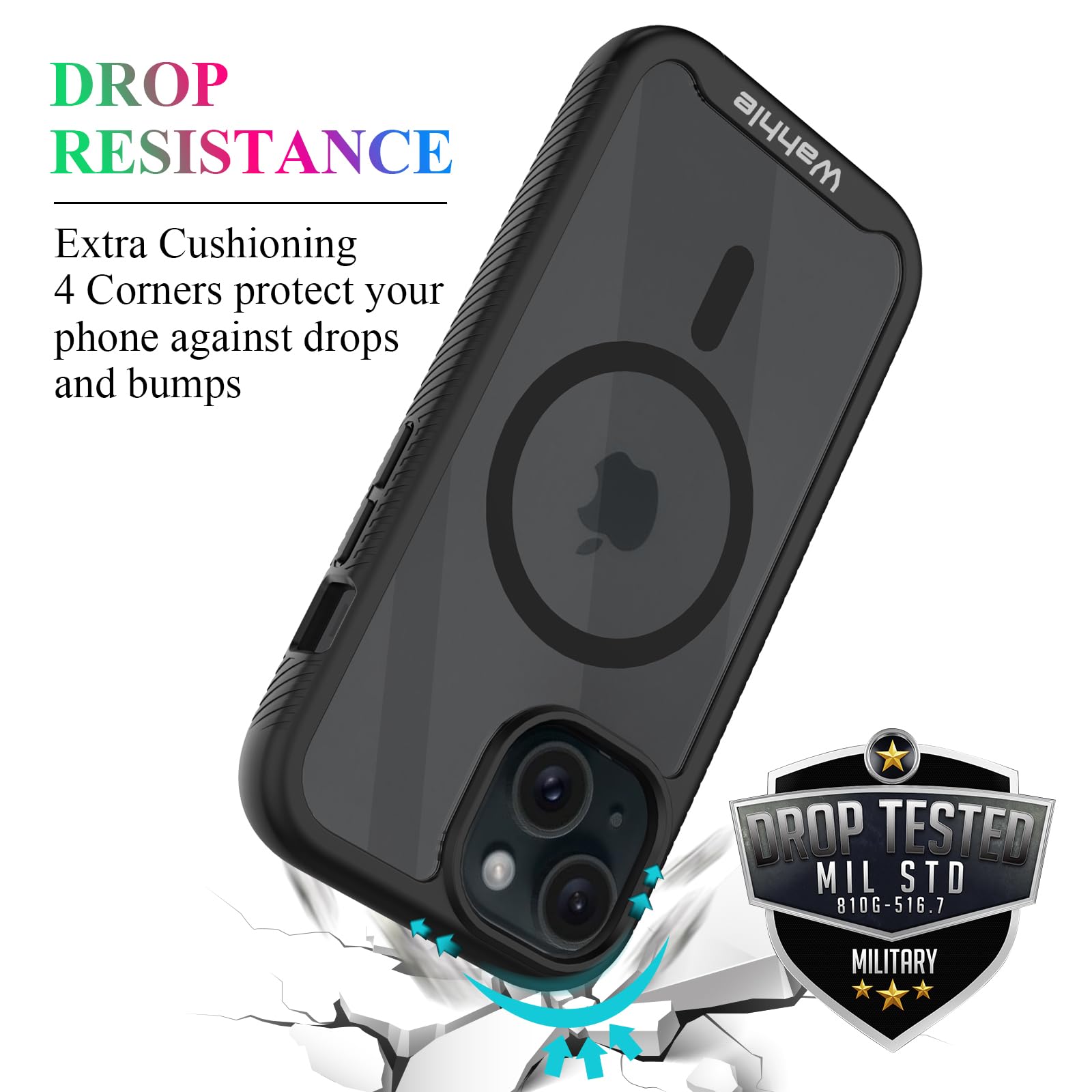 Wahhle Compatible With Iphone 15 Plus Case, Magnetic Wireless Charging Built In Screen Protector Full Body Shockproof Slim Fit B