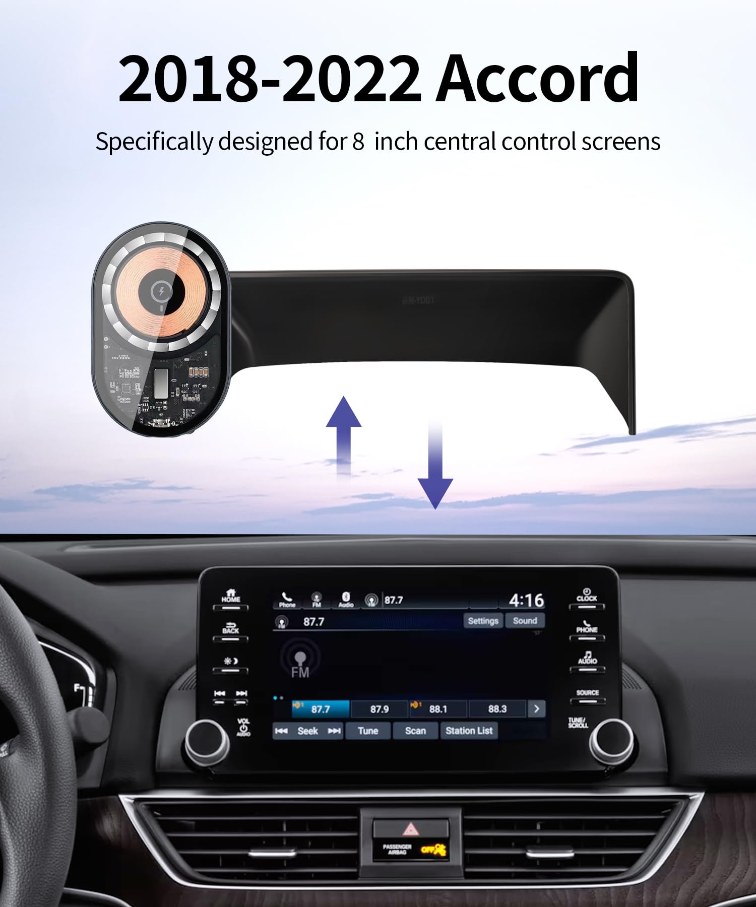 Masergogo Wireless Charging Car Phone Holder For Honda Accord 2018-2022 Accessories 8 Inch Screen Fixed Clip,360 Rotation Car Ph
