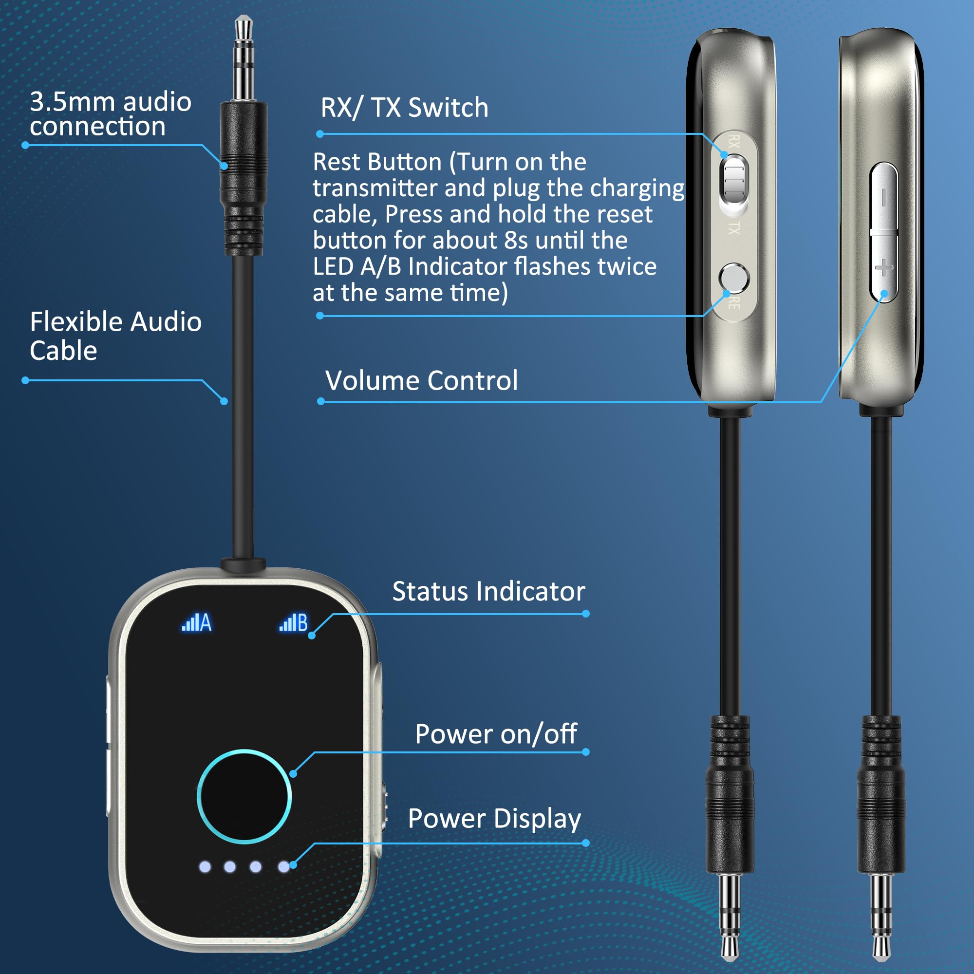 Swiitech Bluetooth Transmitter Receiver For Tv, 2 In 1 Bluetooth 5.3 Adapter For Airplane, Gym Equipment, Cars, For Up To Two Wi