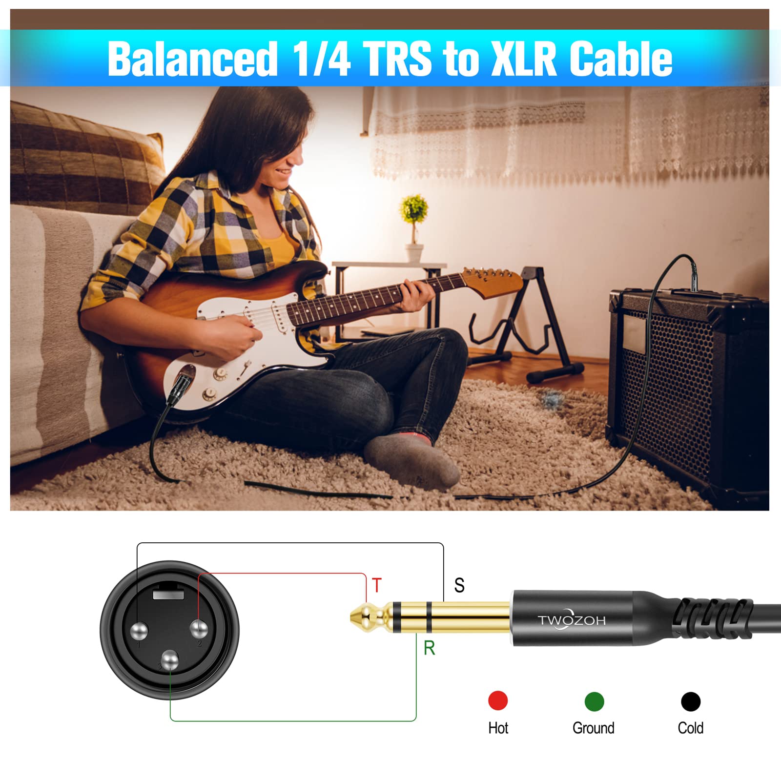 Twozoh Xlr Male To 1/4 Inch Jack Trs Cable, Balanced 6.35Mm Plug To 3 Pin Xlr Male, Quarter Inch To Xlr Stereo Male To Male Guit