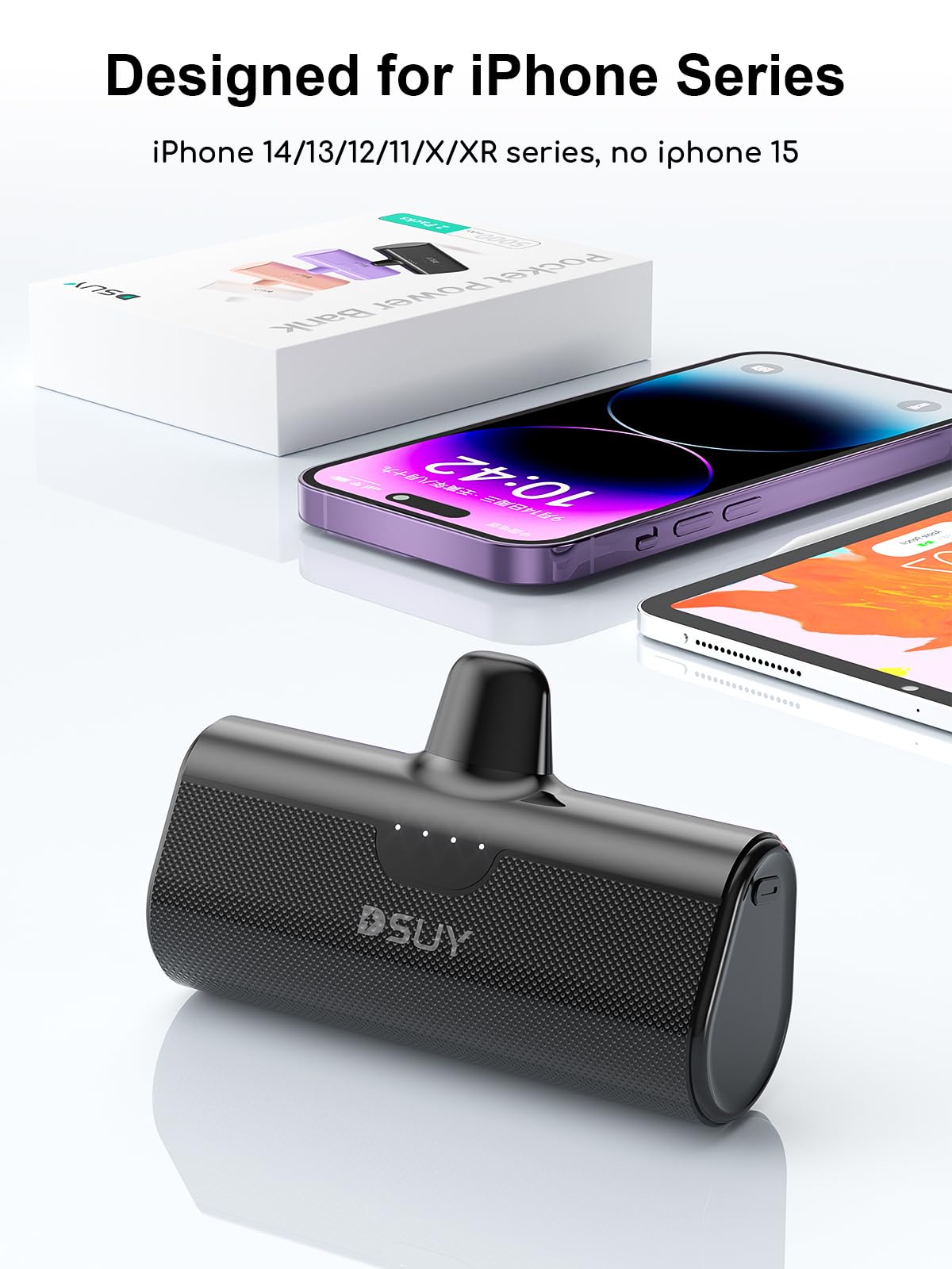 Dsuy Small Portable Charger For Iphone 2 Packs 5000Mah With Built In Cable, Mfi Certified Power Bank External Battery Pack Compa