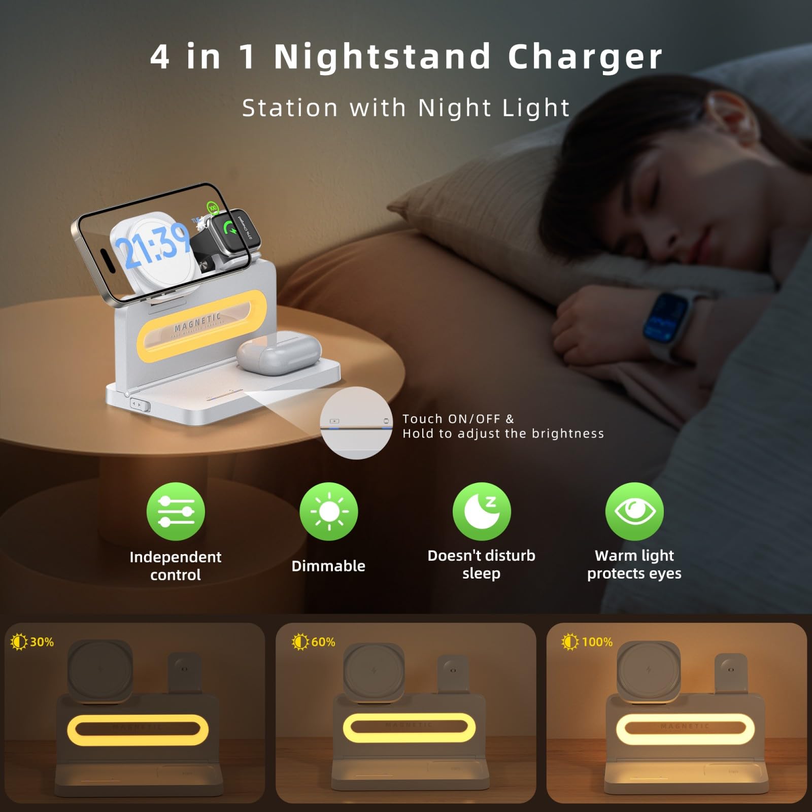 3 In 1 Wireless Charging Station For Apple Magsafe Charger,Magnetic Wireless Charger Stand For Iphone 16 15 14 13 12,Foldable Ni