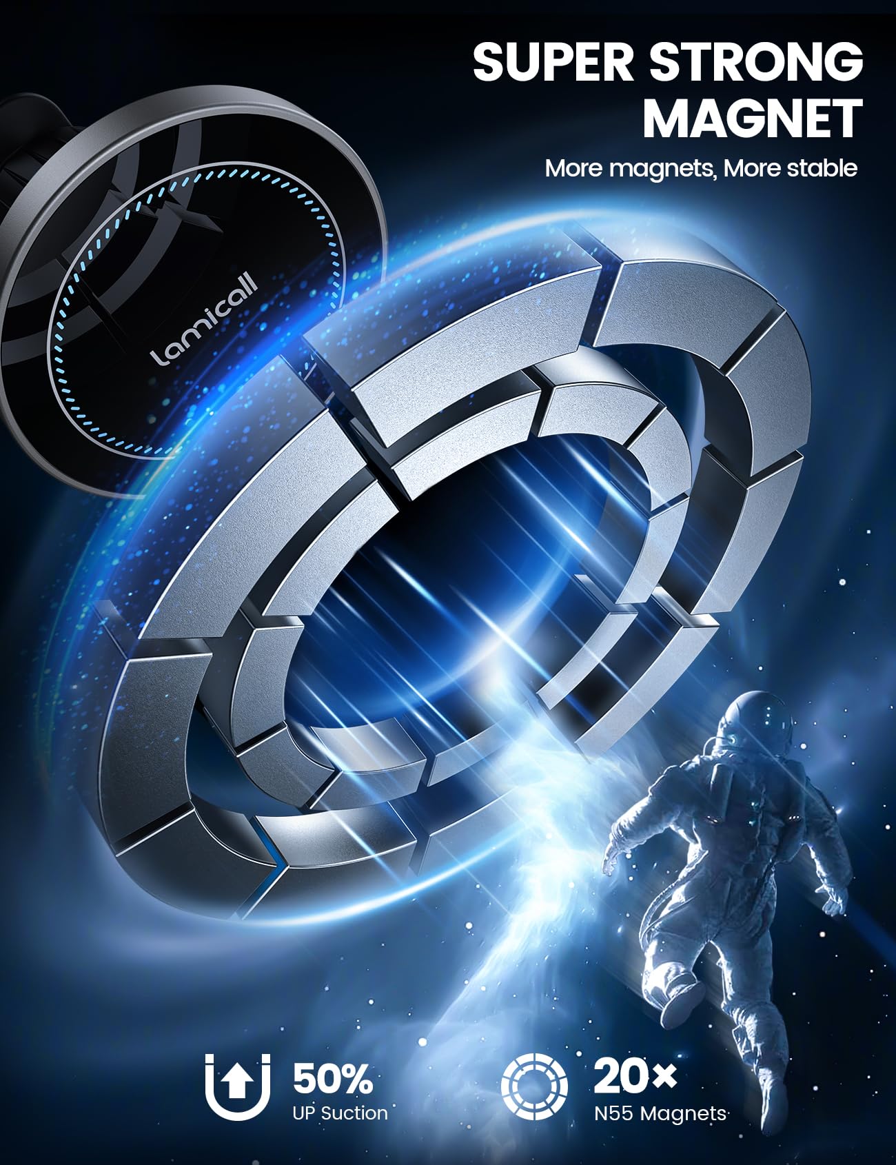 Lamicall For Mag Safe Car Mount Charger - [2025 Ultra Magnet] 15W Wireless Car Phone Holder Charger - Handsfree Magnetic Phone H