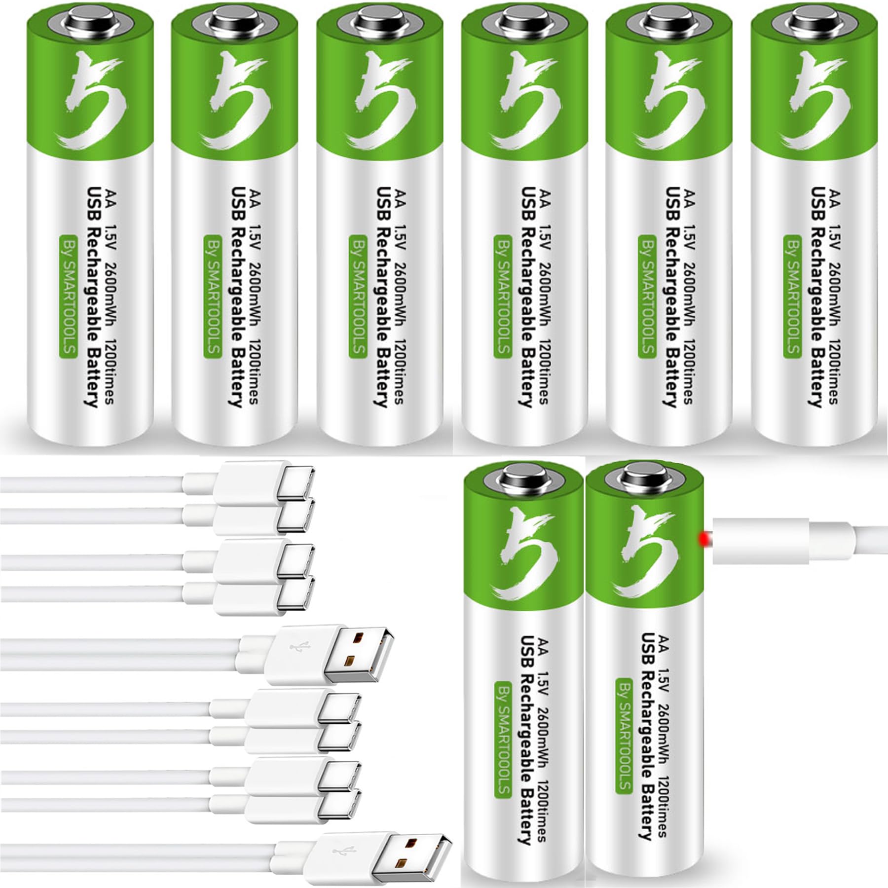 CAMELCELL AA Batteries 8 Pack, Rechargeable AA Batteries, USB Type C Rechargeable Lithium Batteries aa Batteries with Charger 1.