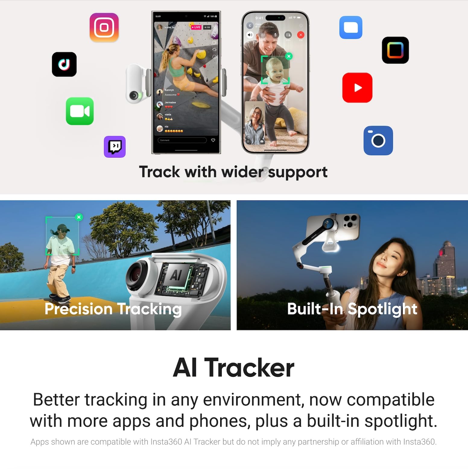 Insta360 Flow 2 Plus Ai Tracker Bundle White - Foldable Phone Gimbal, Ai Tracking With Any App, Multi-Person Tracking, Built-In
