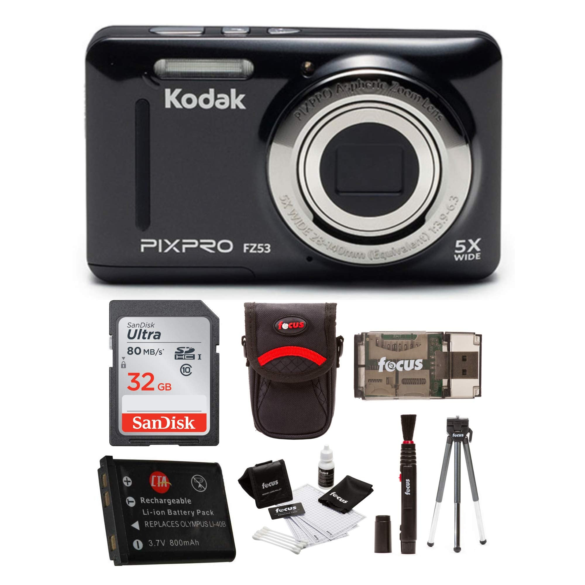 Kodak PIXPRO Friendly Zoom FZ53 (Premium Bundle, Black)