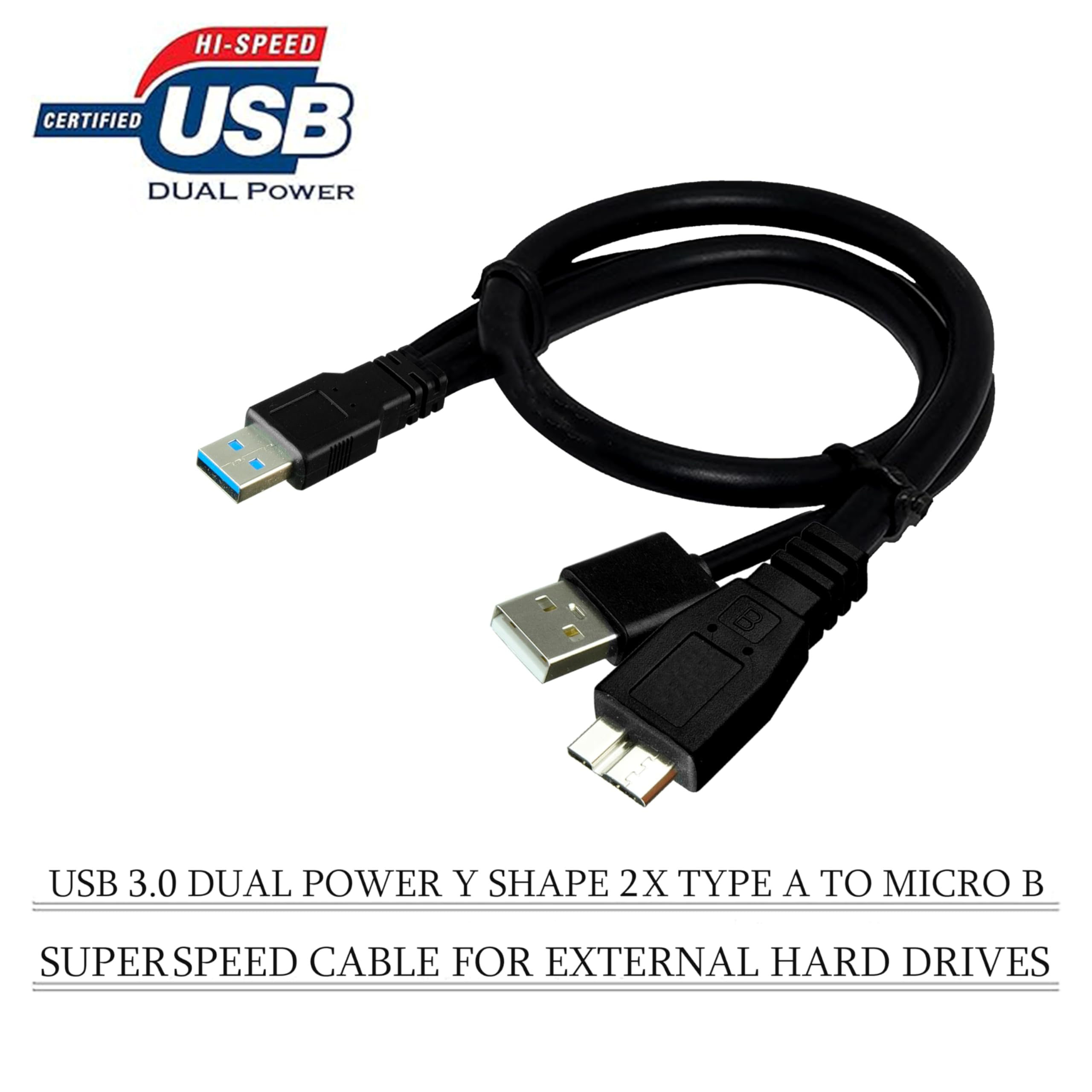 Saitech It 1 Feet Usb 3.0 Dual Power Y Shape Type A To Micro B High Speed Upto 5 Gbps Data Transfer Cable For External Hard Driv