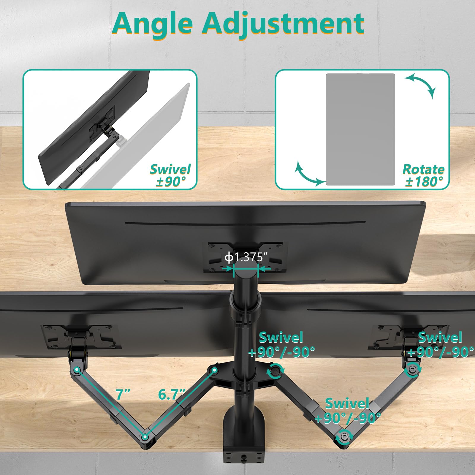 WALI Triple Monitor Desk Mount, Fully Adjustable Three Monitor Stand Fits 3 Screens up to 27 inch, 22 lbs, Weight Capacity per Arm (M003), Black