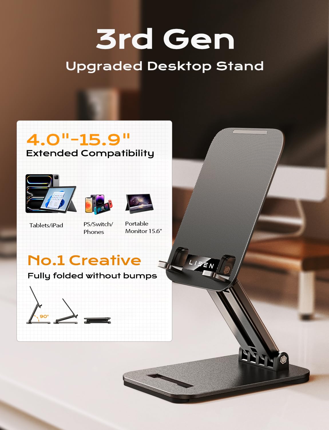 Lisen Tablet Stand For Ipad Stand Holder Desk, Foldable Ipad Pro Holder Portable Monitor Stand, Computer Office Desk Accessories