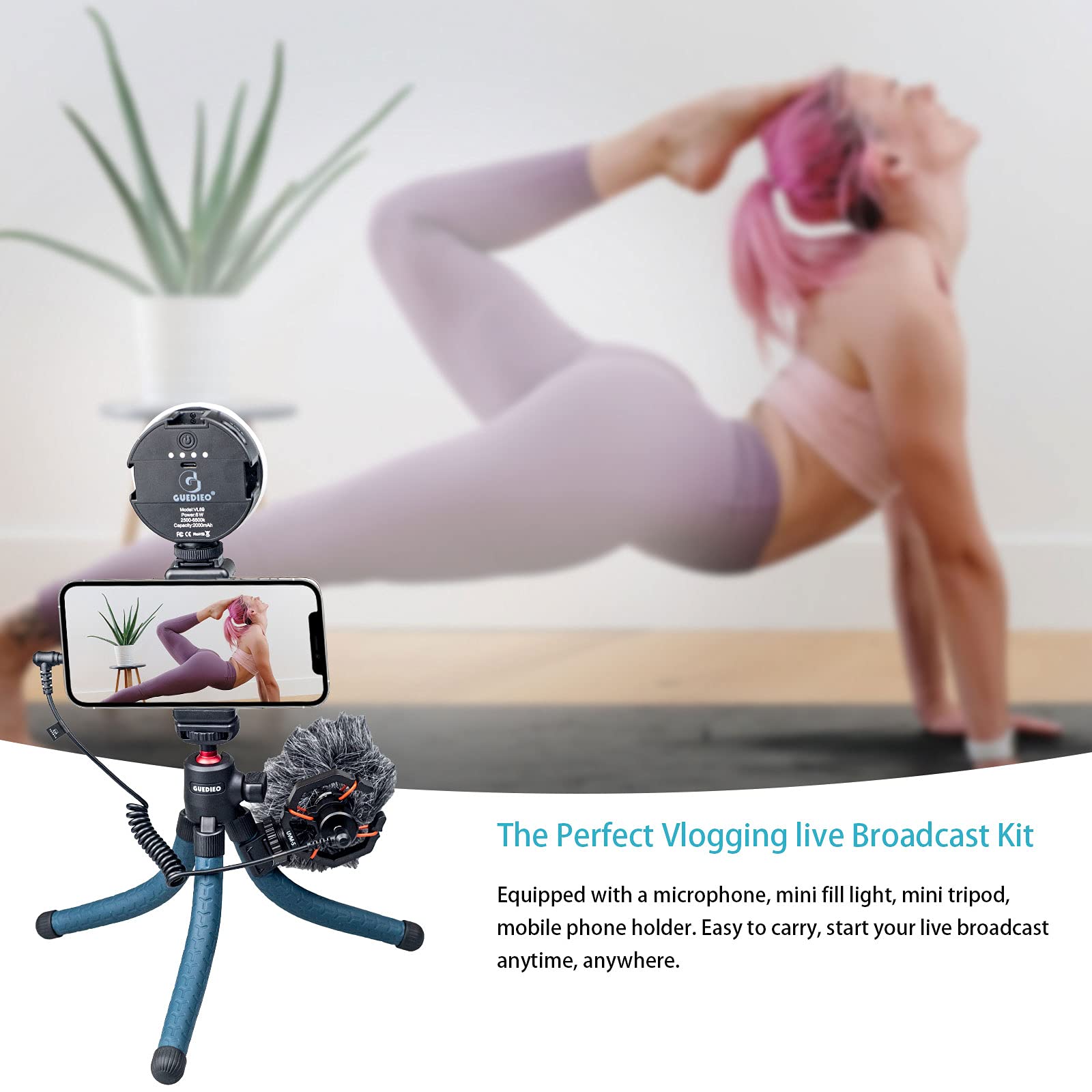 Smartphone Video Microphone Vlog Kit For Iphone, Smartphone And Cameras,With Led Light,Phone Holder,Tripod,Microphone,Tripod Mou