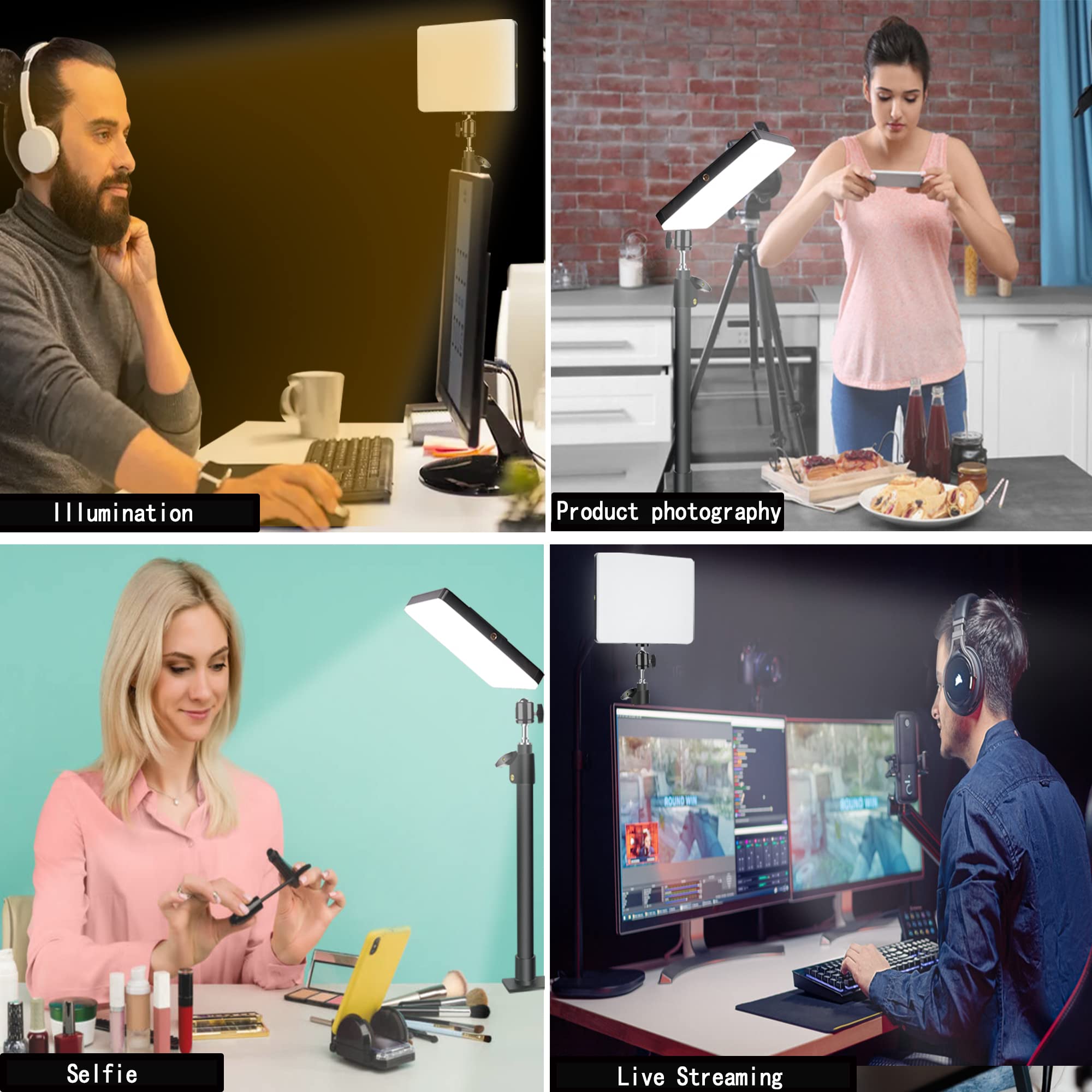 Led Desk Bi Color Video Light, Key Light With C Clamp Stand, 2700K 5700K Dimmable, Wireless Remote, Studio Photography Lighting