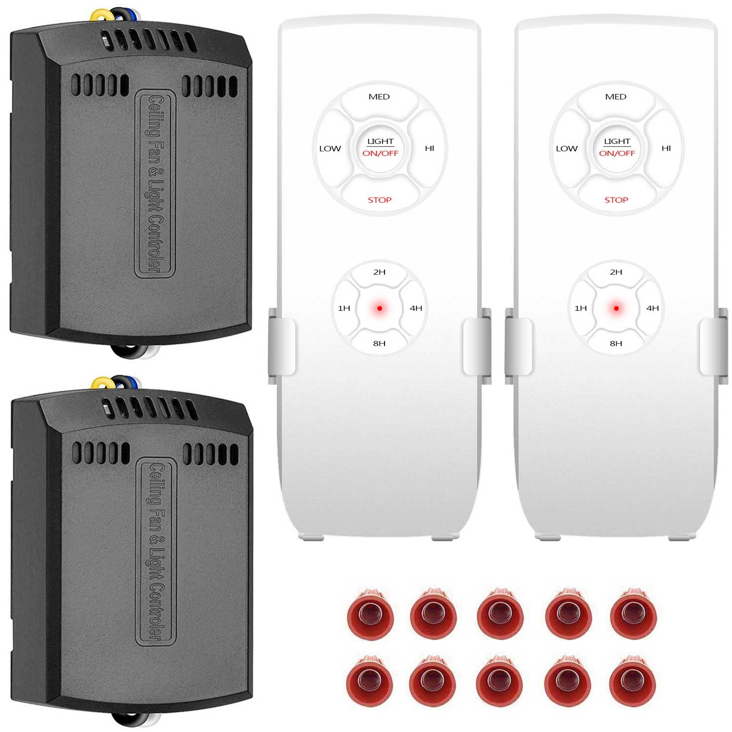 2 Pack Small Size Universal Ceiling Fan Remote Control Kits, 3 In 1 Fan Speed, Light And Timing Wireless Control Receiver For Ce