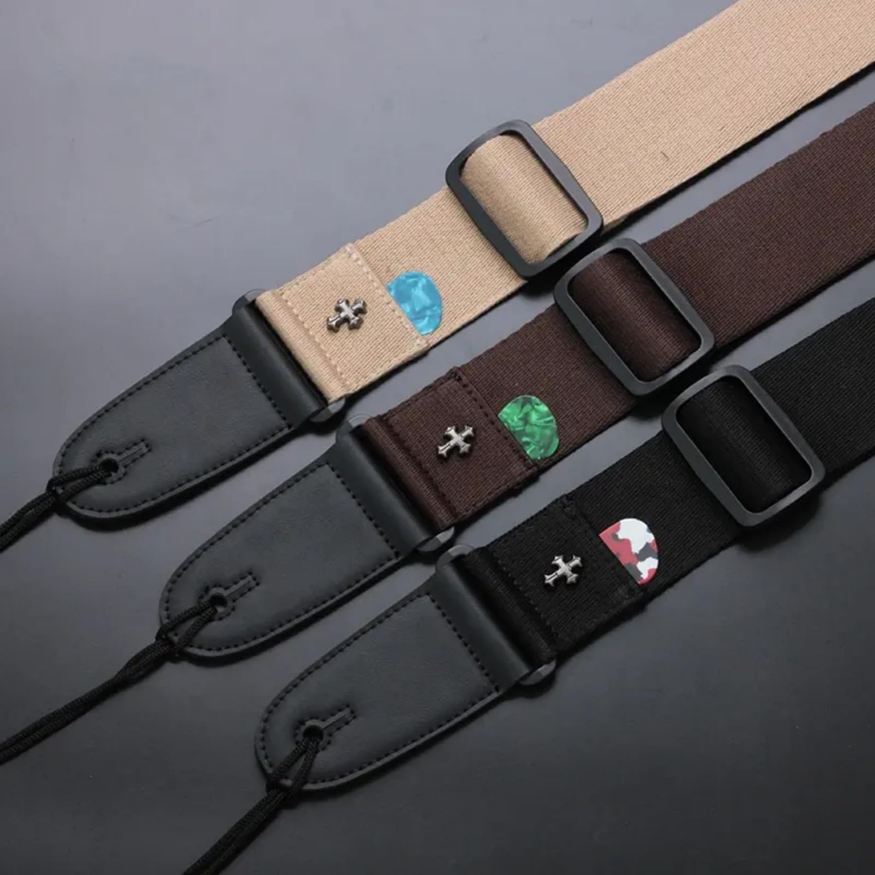 Cc Caihong Guitar Strap, Bass Guitar Straps Acoustic Electric Woven Simple Leather Ends Adjustable Vintage With Pick Pocket   Br
