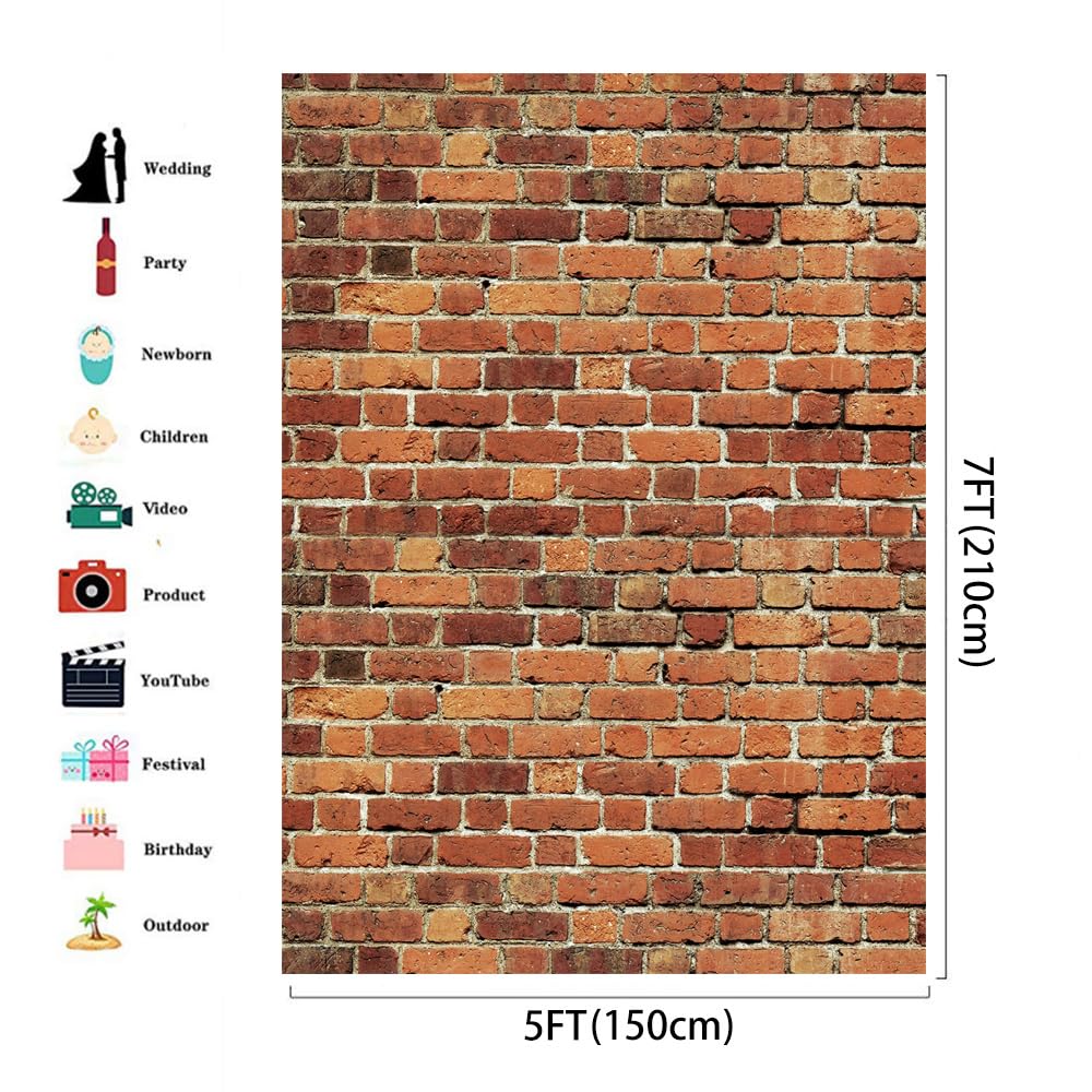 Aiikes 5X7Ft Red Brick Wall Backdrop Brick Photography Backdrop Baby Birthday Party Graduation Home Decoration Background Photo