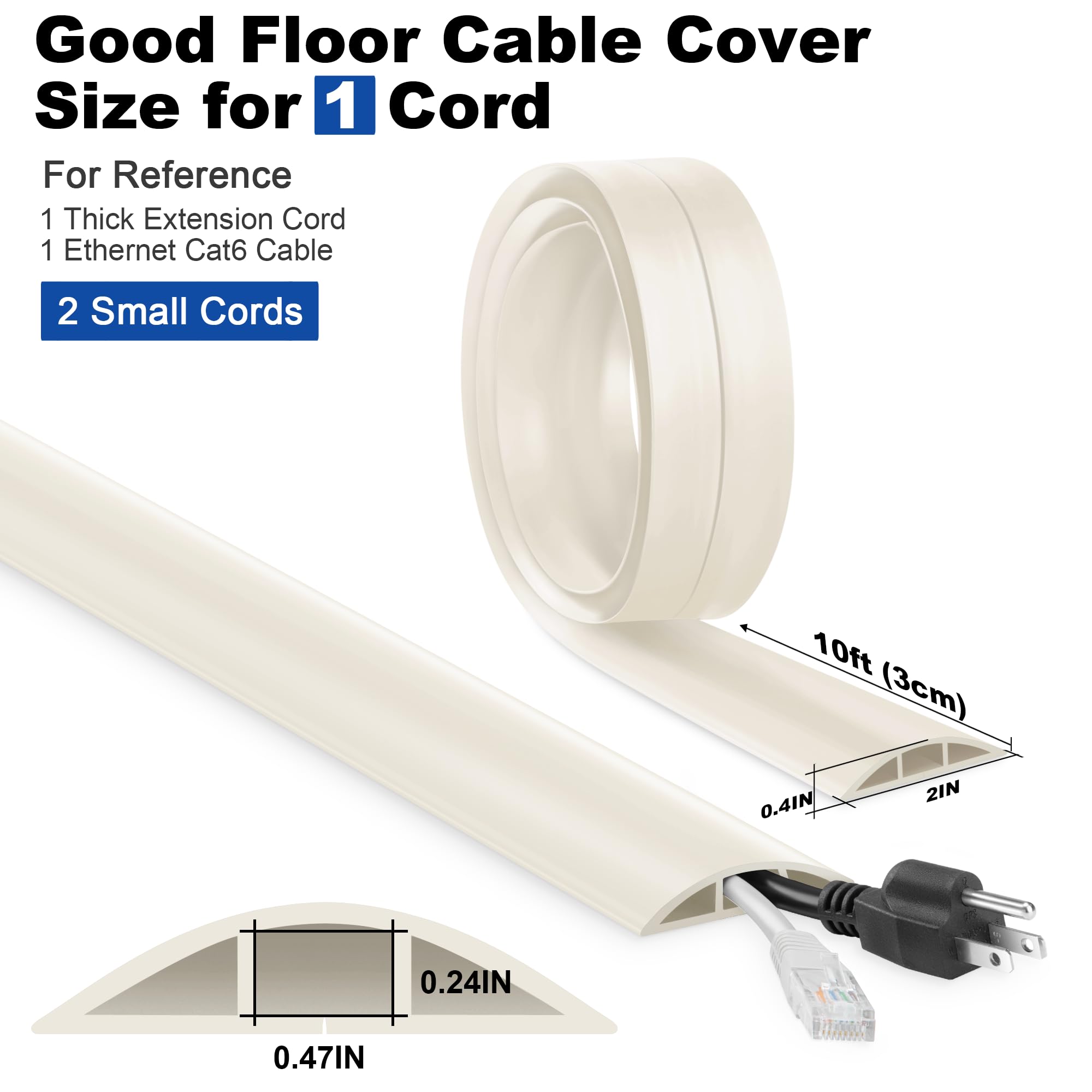 10Ft Floor Cord Cover, Lzeoy Beige Cord Hider Floor, Durable Cord Covers For Wires On Floor, Cable Floor Cover Power Cord Cover,