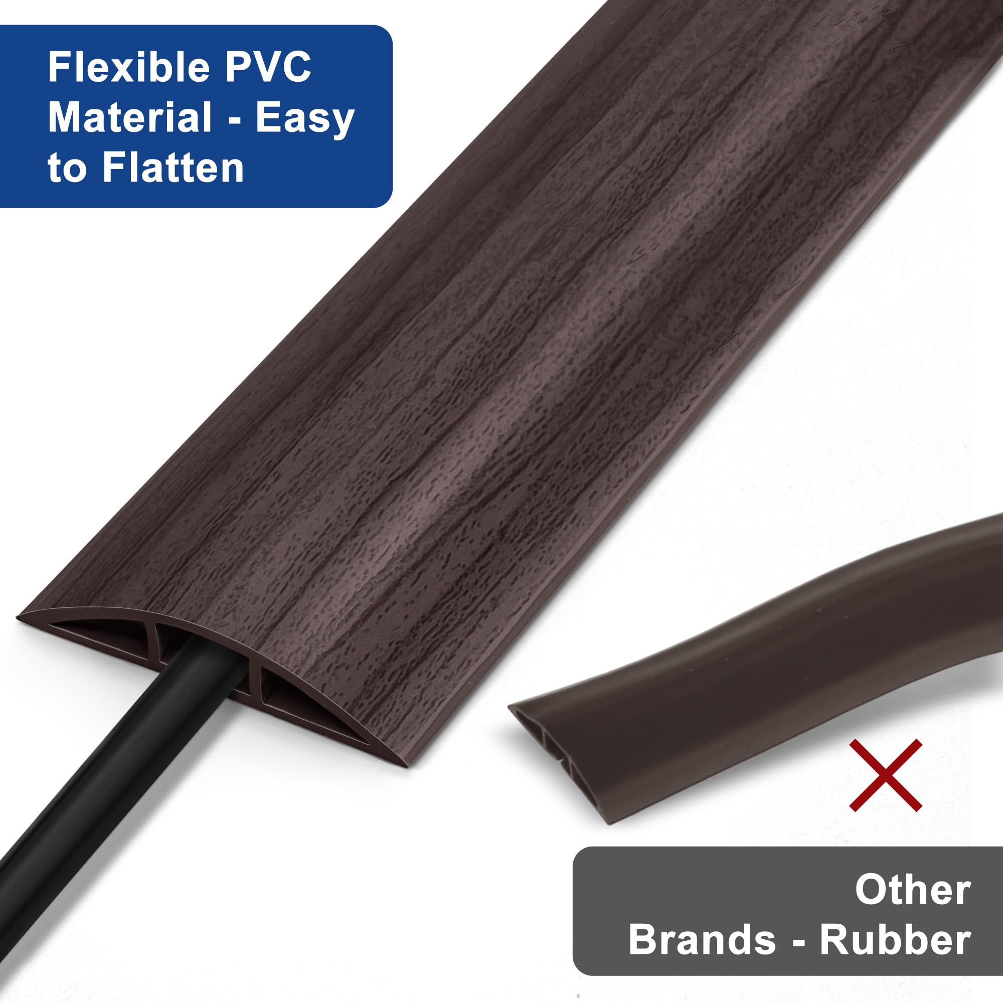 LZEOY 8ft Walnut Wood Cable Cover - Flexible Wire Protector for Home/Office, PVC Material, Prevents Cable Trips