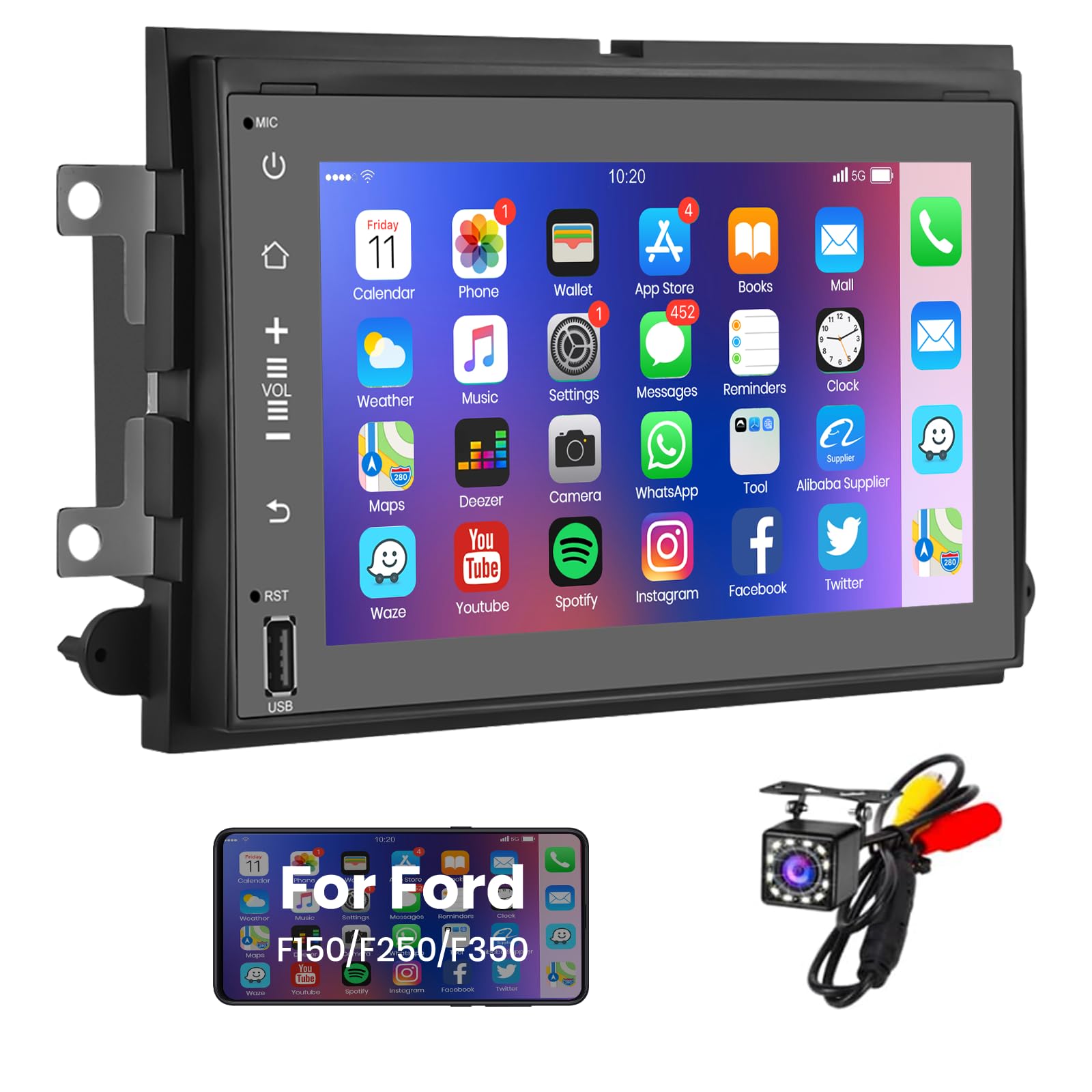 Android Car Stereo For Ford F150 F250 F350 Fusion Edge Explorer Taurus Freestar, 7' Touch Screen Bluetooth Radio With Gps Navigation Support Fm/Rds Swc Usb Airplay Android Mirrorlink Backup Camera