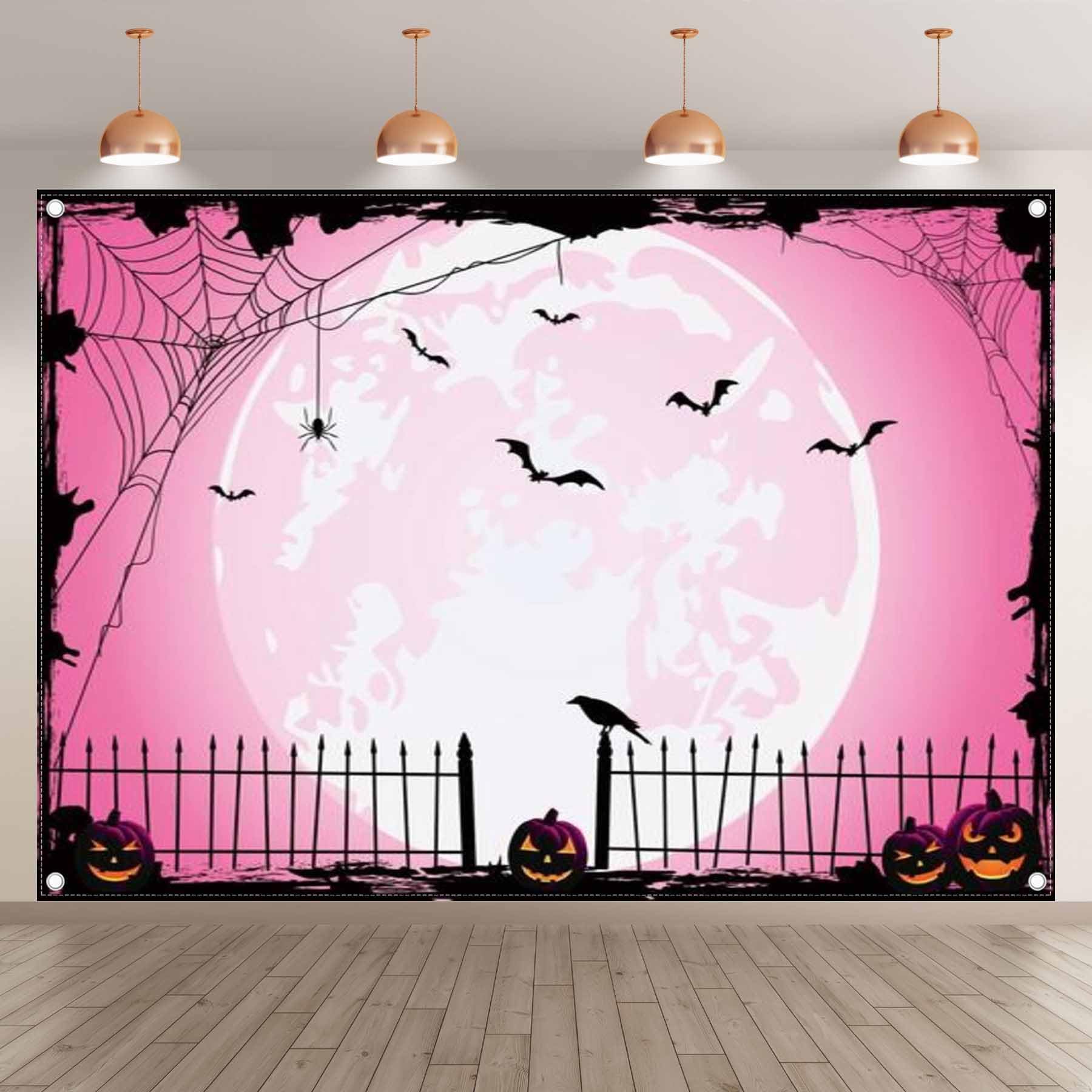 Swepuck 7X5Ft Pink Halloween Photo Backdrop For Parties Large Pumpkin Patch Moon Picture Photography Background Kids Witch Haunt