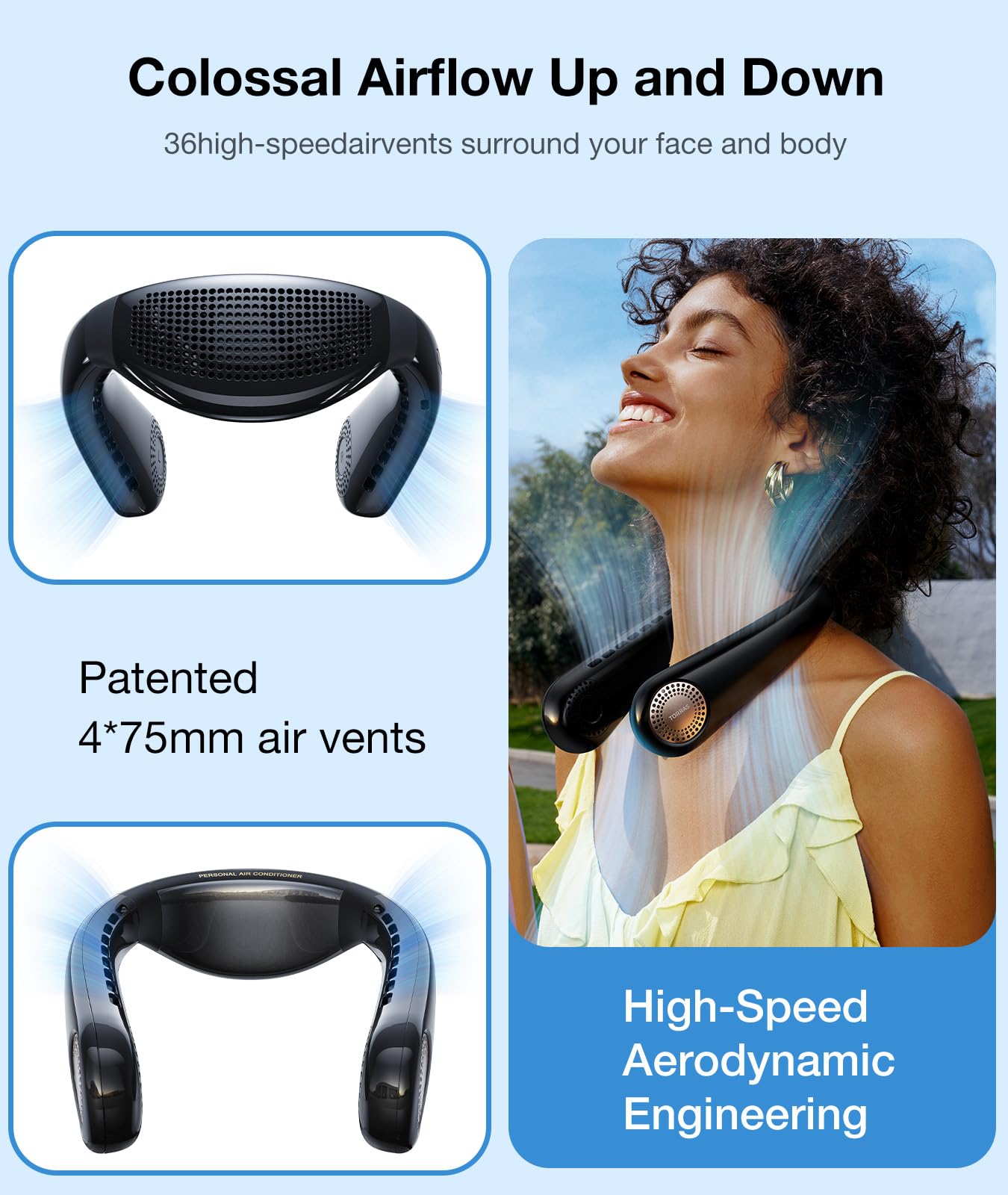 Torras [Coolify Air2024 Upgrade Neck Air Conditioner, Ultra-Light Portable Neck Fan Rechargeable, Personal Cooling Device Neck F