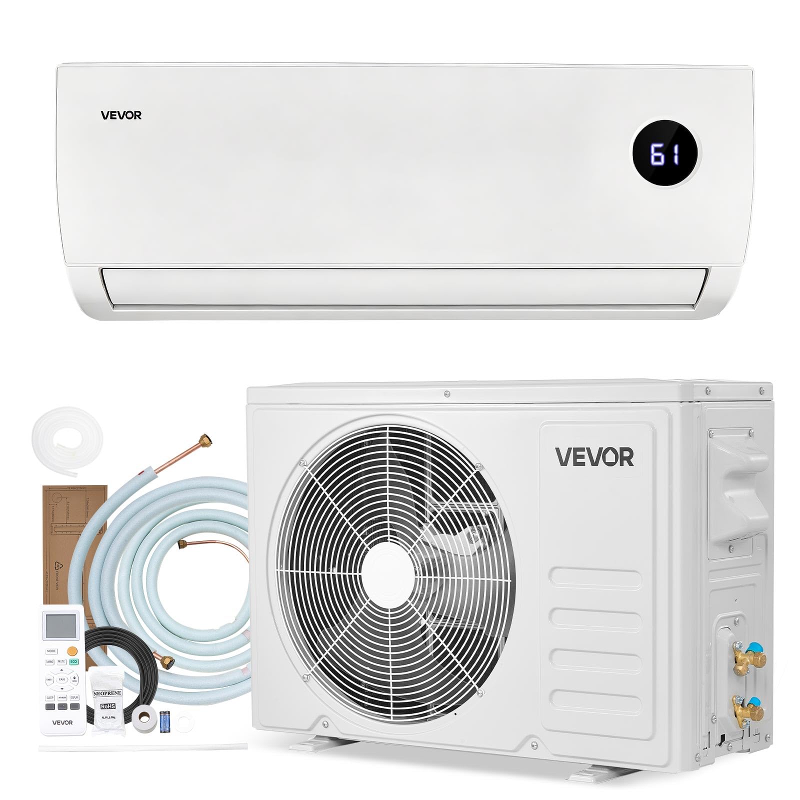 VEVOR Mini Split Air Conditioner, 9000 BTU 115V Fast Cooling & Heating, 19 SEER2 High Efficiency Energy Saving, Quiet Inverter S