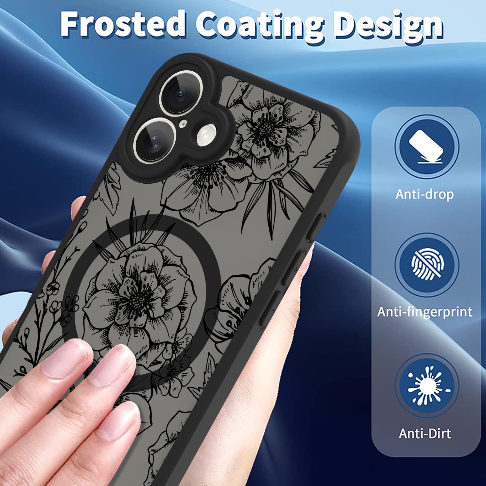 Ook Magnetic For Iphone 16 Case [Compatible With Magsafe] Black Peony Flower Slim Translucent Matte Case For Iphone 16 Case Came