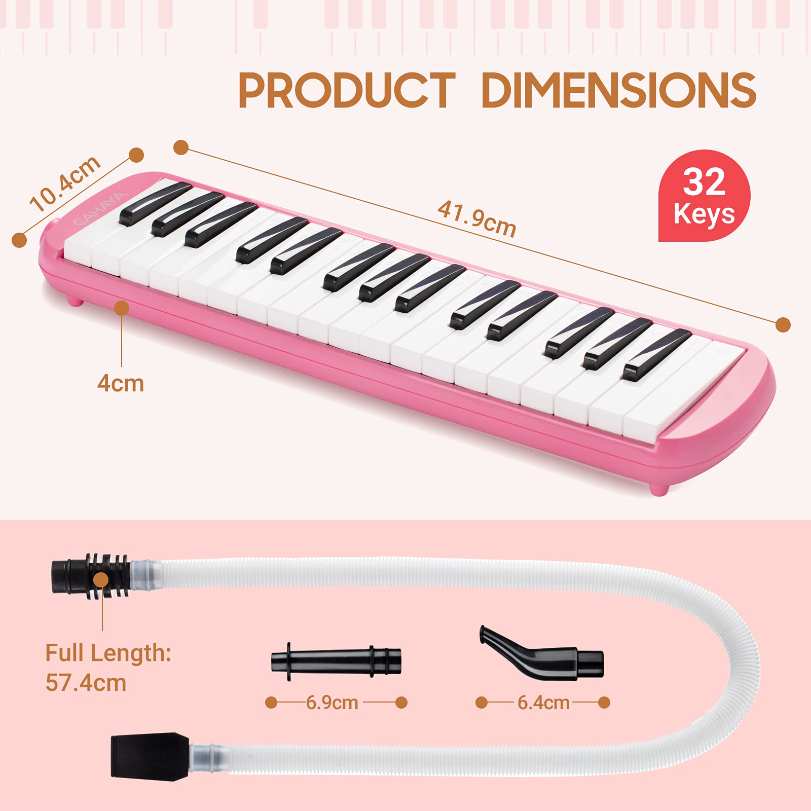 Cahaya Melodica 32 Keys Double Tubes Mouthpiece Air Piano Keyboard Musical Instrument With Carrying Bag 32 Keys, Pink, Cy0050 3