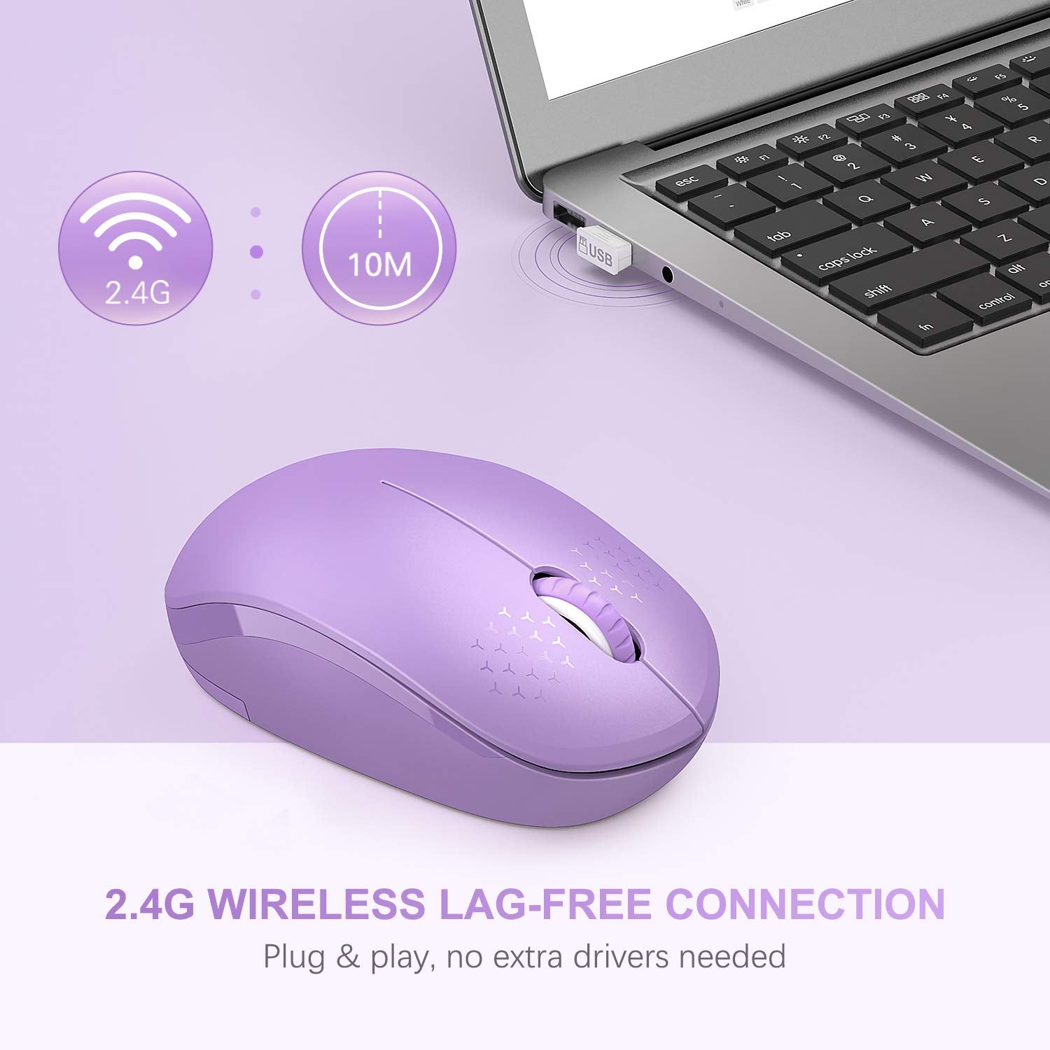 Seenda Wireless Mouse, 2.4G Noiseless Mouse With Usb Receiver Portable Computer Mice Cordless Mouse For Pc, Tablet, Laptop   Pur