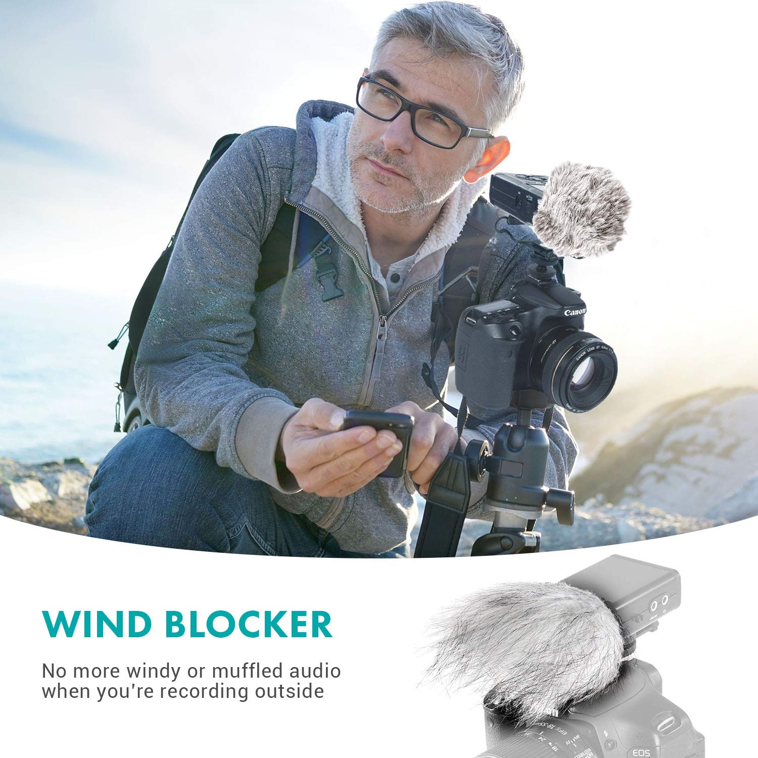 Movo Ws9 Furry Outdoor Windscreen Microphone Muff For Portable Digital Recorders Up To 3'' X 1.5'' (W X D)   Fits The Zoom H4N P