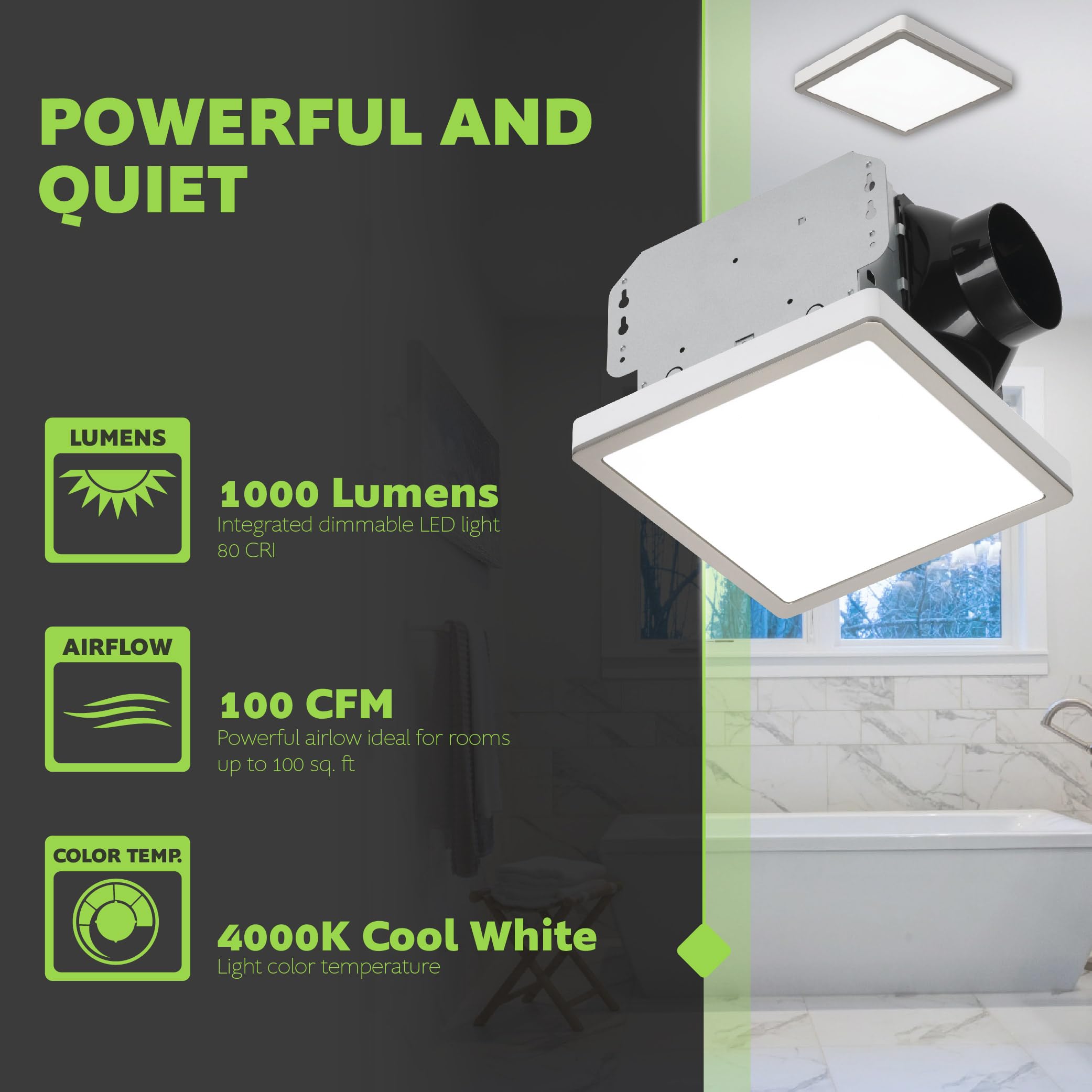 Homewerks 7105 12 Bn Bathroom Fan With Light 100 Cfm 2 Sones Square Ventilation Fan Dimmable Led Light And Magnetic Trim Ring Br