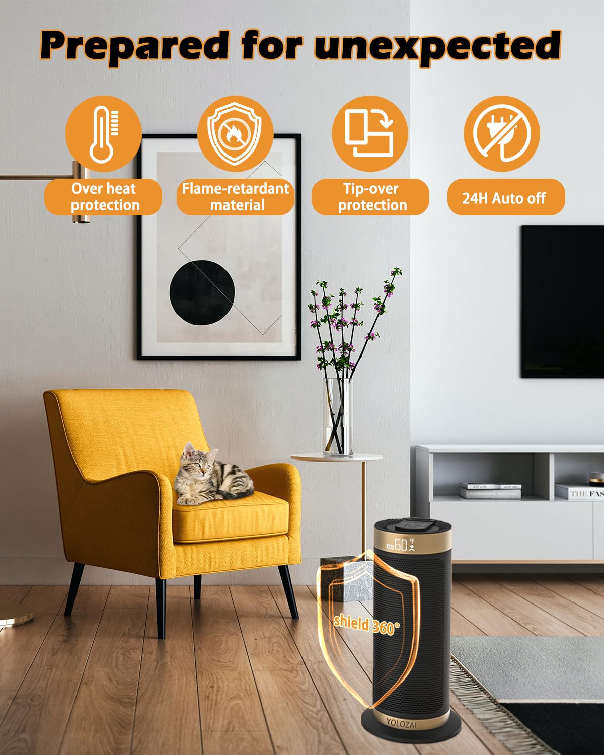 Yolozai Space Heater, 1500W Ptc Electric Heaters With Fan For Indoor Use With Remote, 90 Oscillation 1 12H Timer, Holding Temper