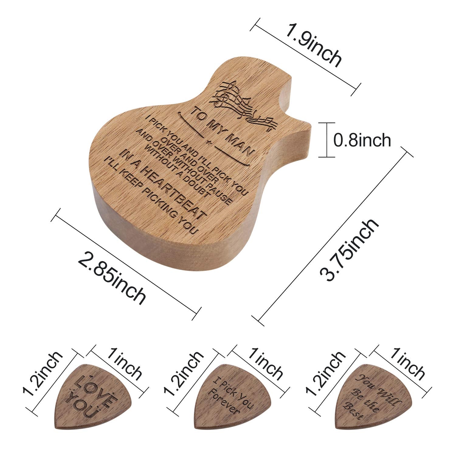 Engraved Wood Guitar Pick Box For Man, Guitar Shaped Guitar Pick Box, Personalized Valentine'S Day Gift For Man Husband Boyfrien
