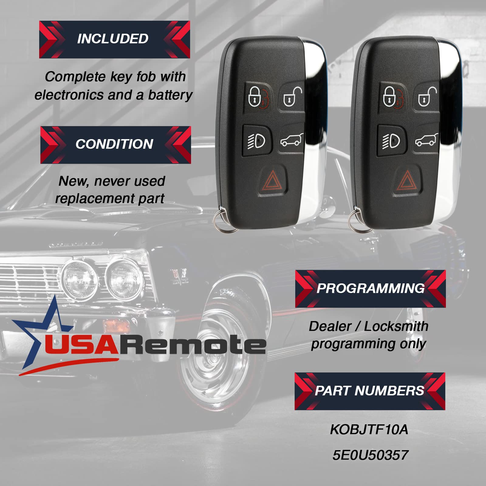 Key Fob Keyless Entry Remote Fits Land Rover Range Rover Sport Lr2 Lr4 Evoque 2012 2013 2014 2015 2016 2017 (Kobjtf10A), Set Of