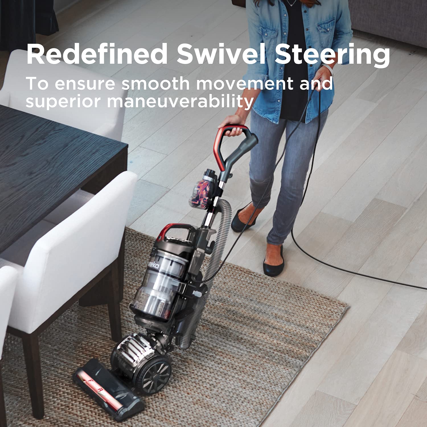 Eureka Pet Upright Vacuum Cleaner For Home, Bagless Upright Vacuum Cleaner Swivel Steering, Powerful Lightweight Upright Vacuum