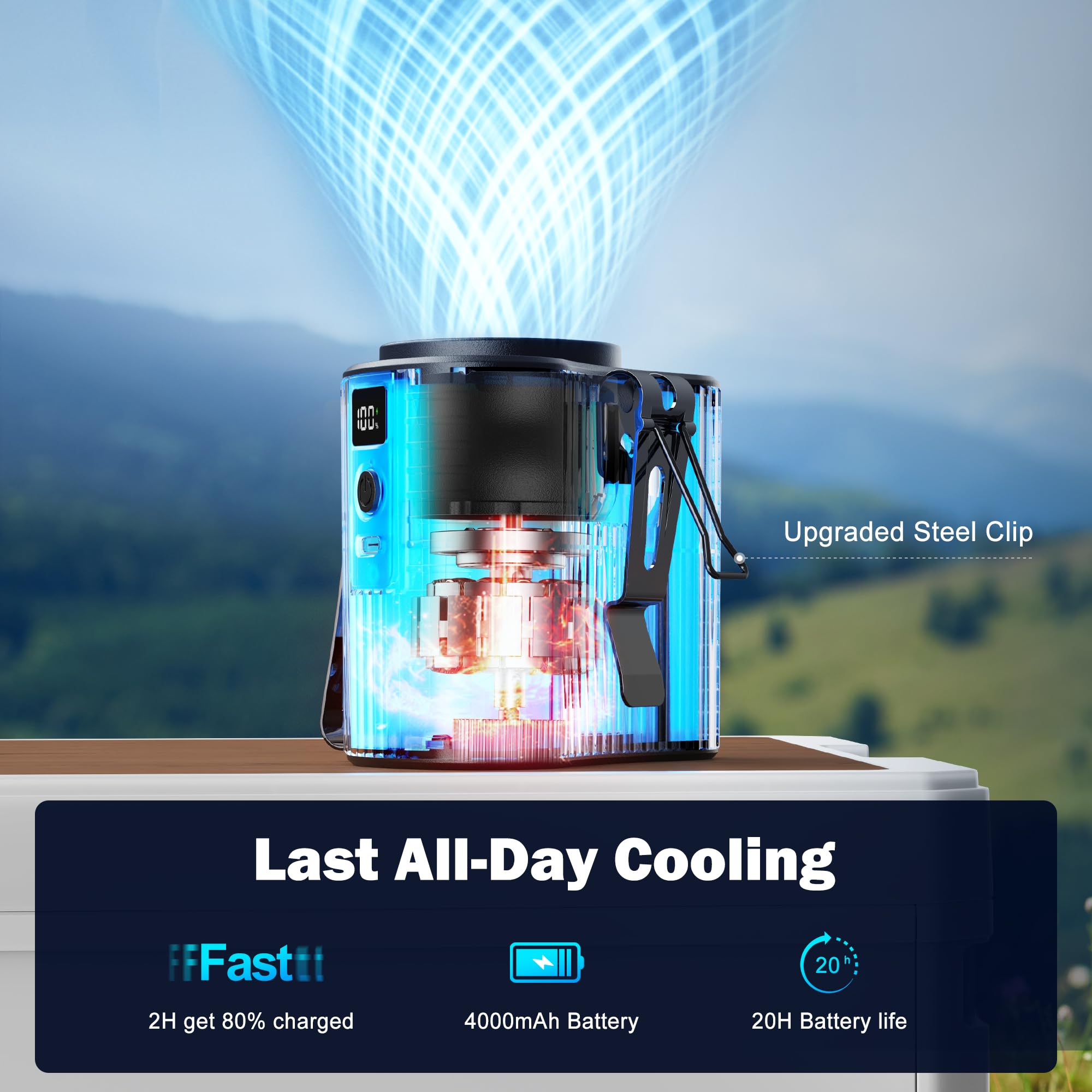 Amacool Portable Waist Fan, 11000Rpm Strong Airflow With 5 Speeds, 20Hrs Cooling, Personal Waist Clip Fans, Hands-Free Shirt Fan